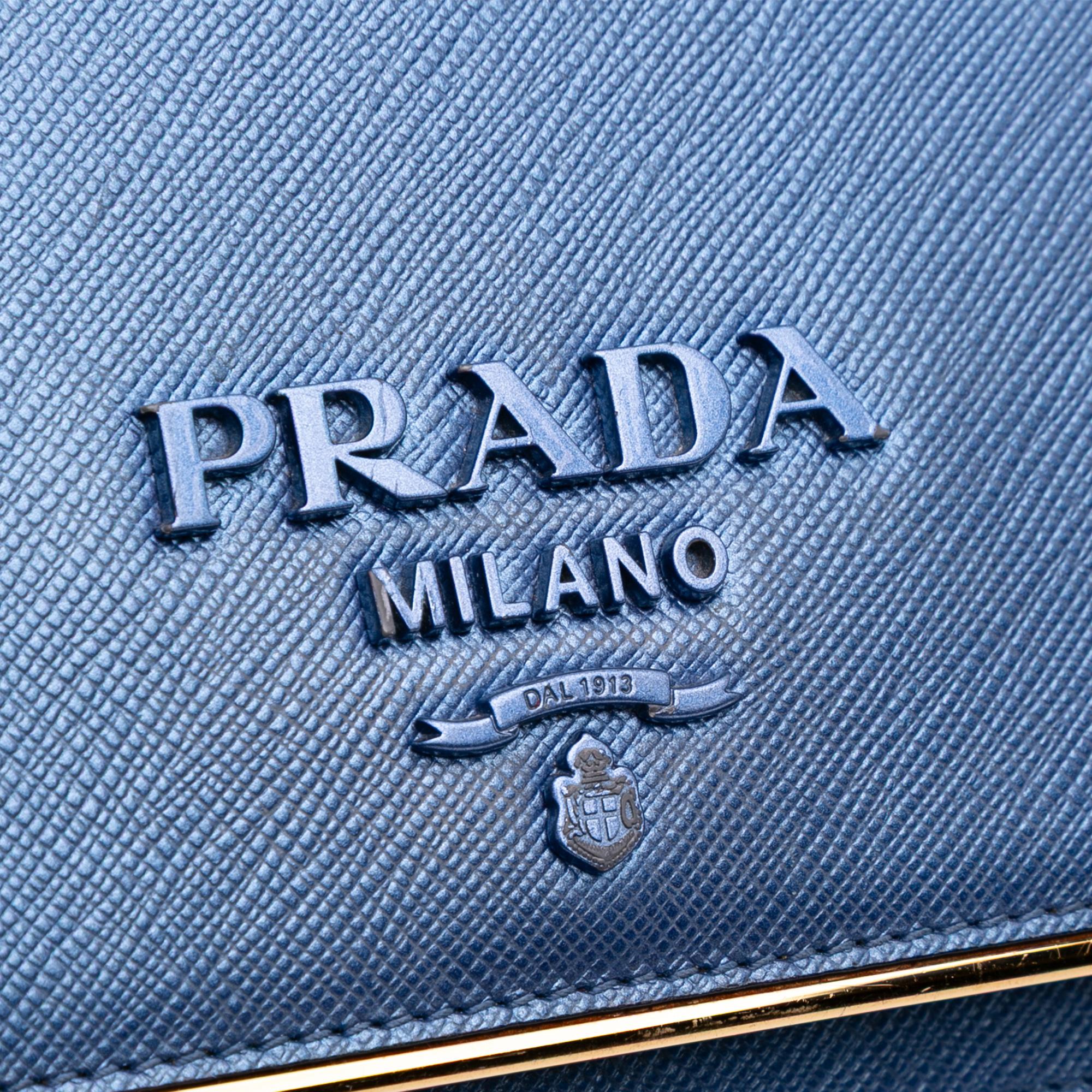 Prada Saffiano Lux Metal Bar Chain Crossbody