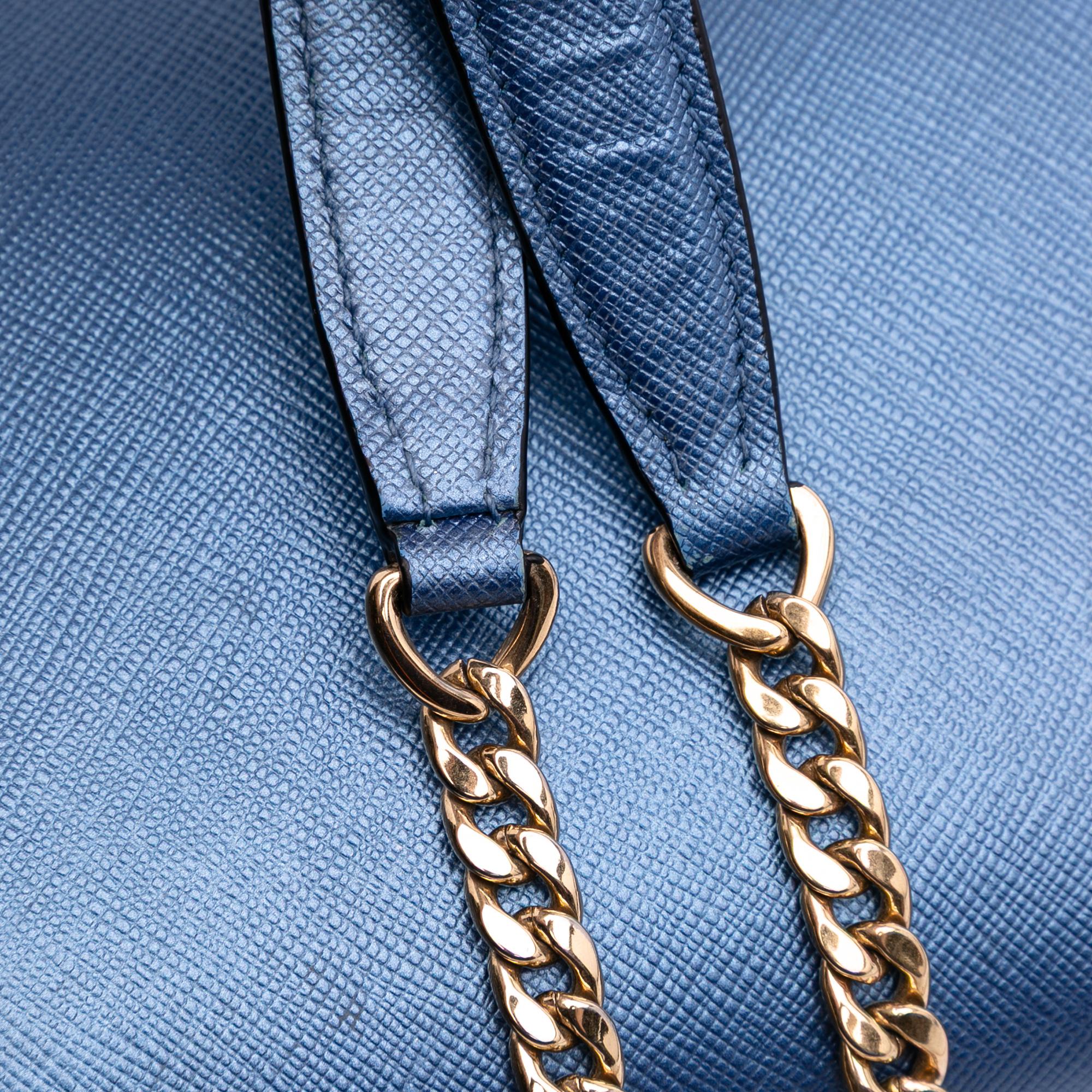 Prada Saffiano Lux Metal Bar Chain Crossbody