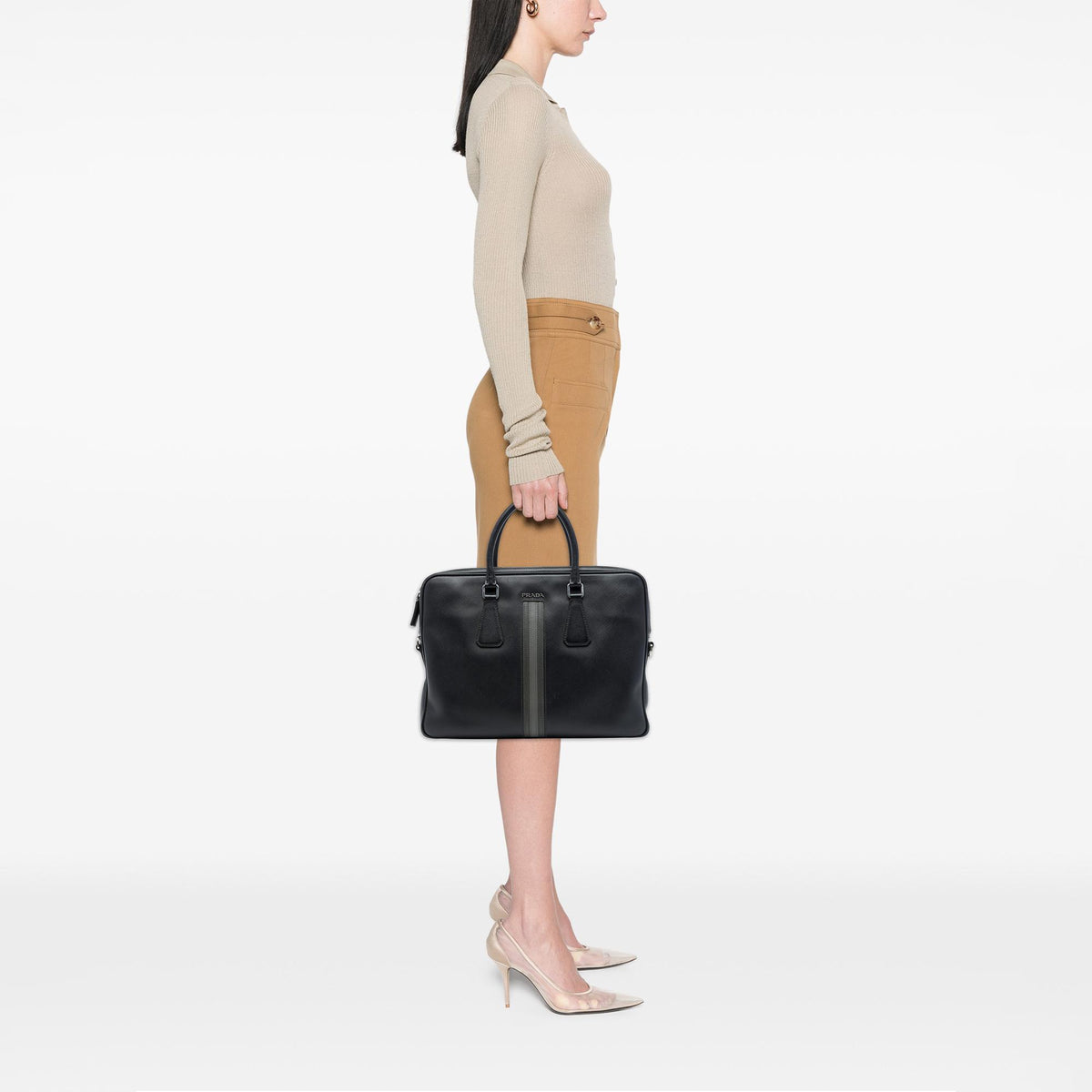 Prada Saffiano Striped Business Bag