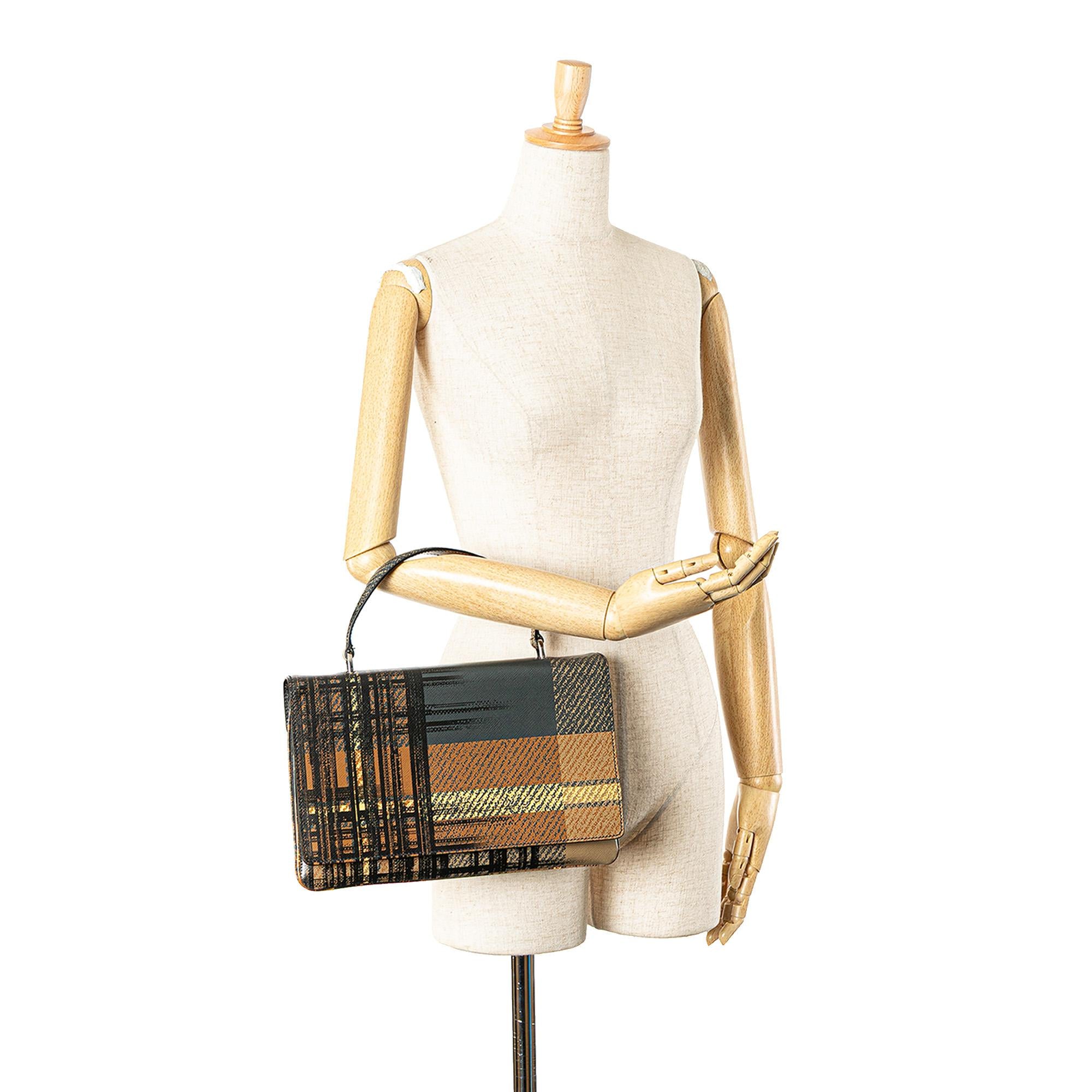 Prada Saffiano Tartan Print Top Handle Bag