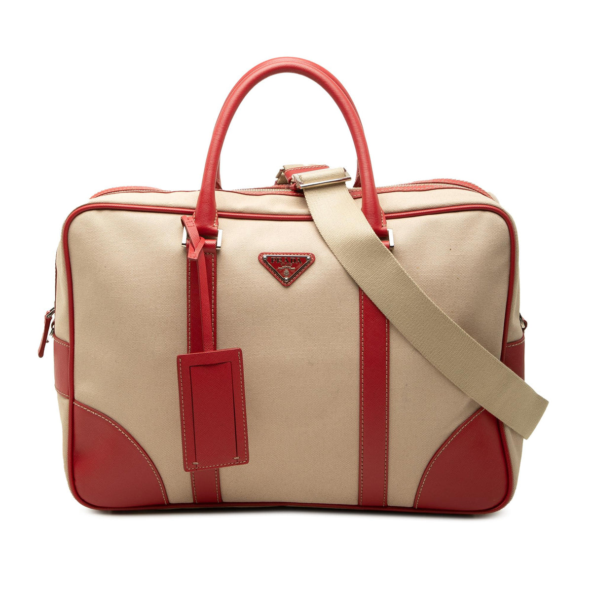 Prada Saffiano Trimmed Canvas Briefcase