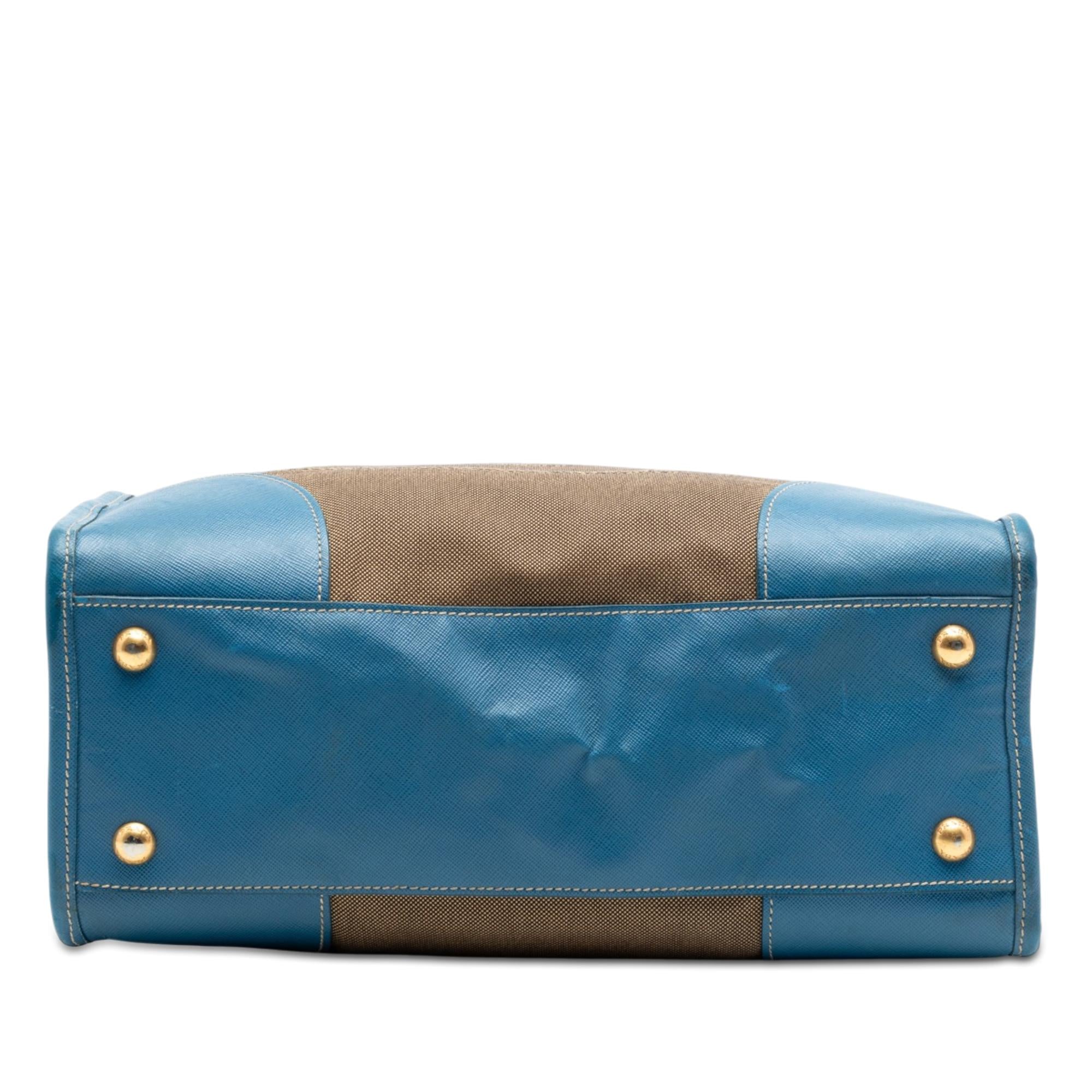 Prada Saffiano Trimmed Canvas Canapa Logo Double Zip Satchel