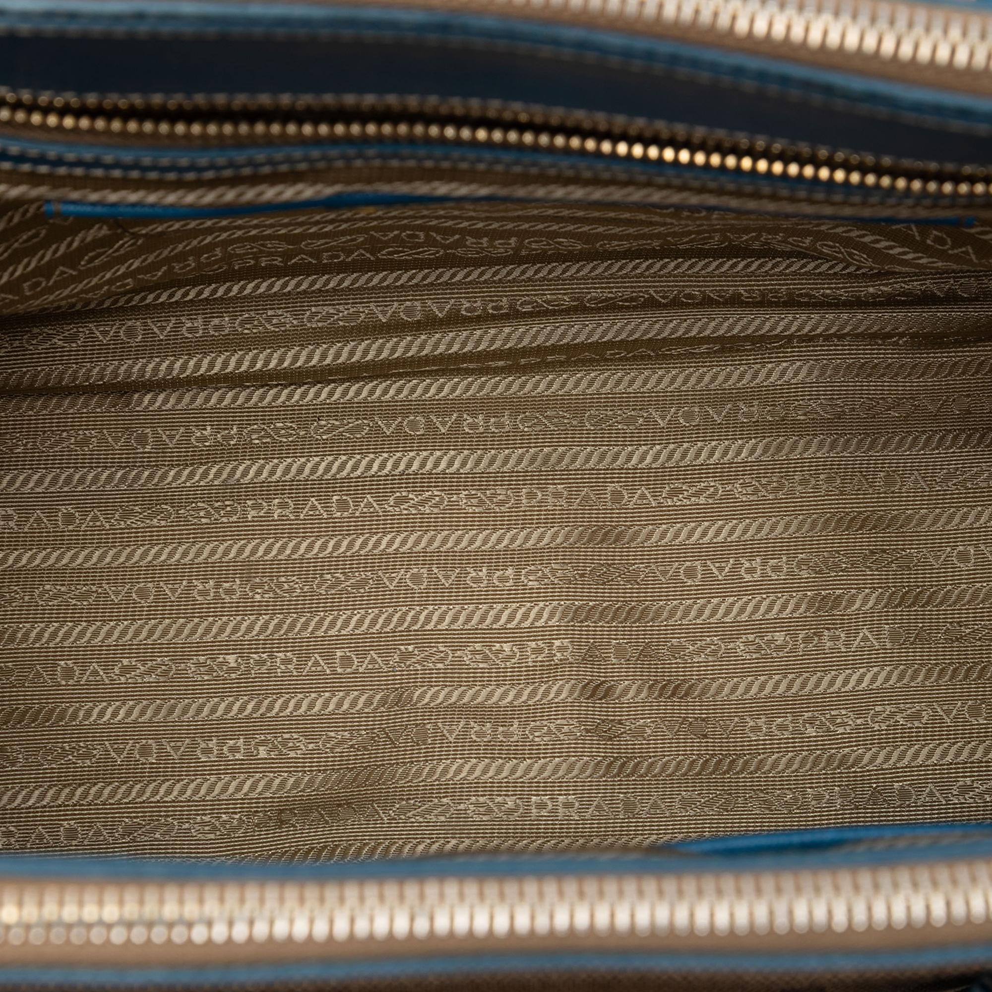 Prada Saffiano Trimmed Canvas Canapa Logo Double Zip Satchel
