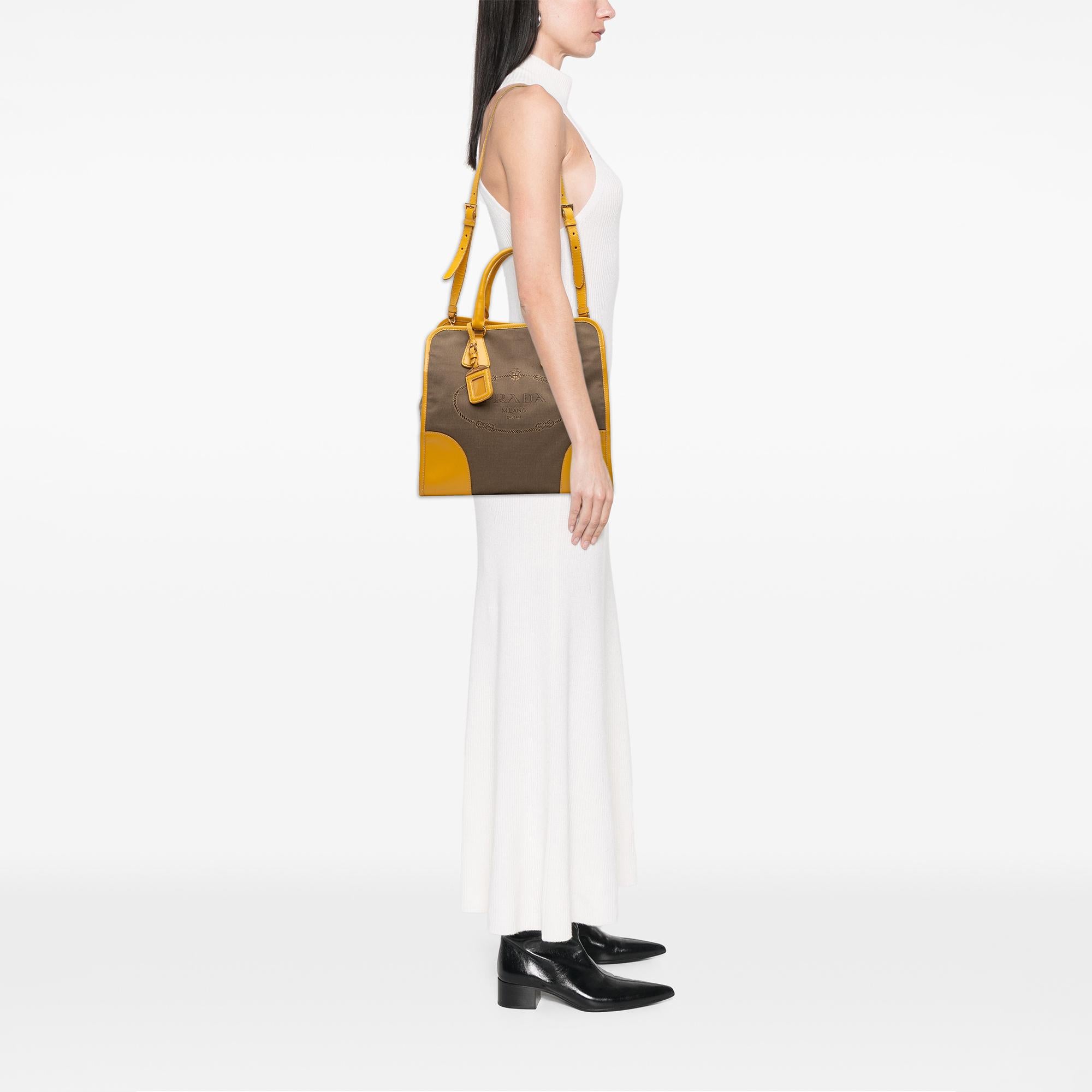 Prada Saffiano Trimmed Canvas Canapa Logo Satchel