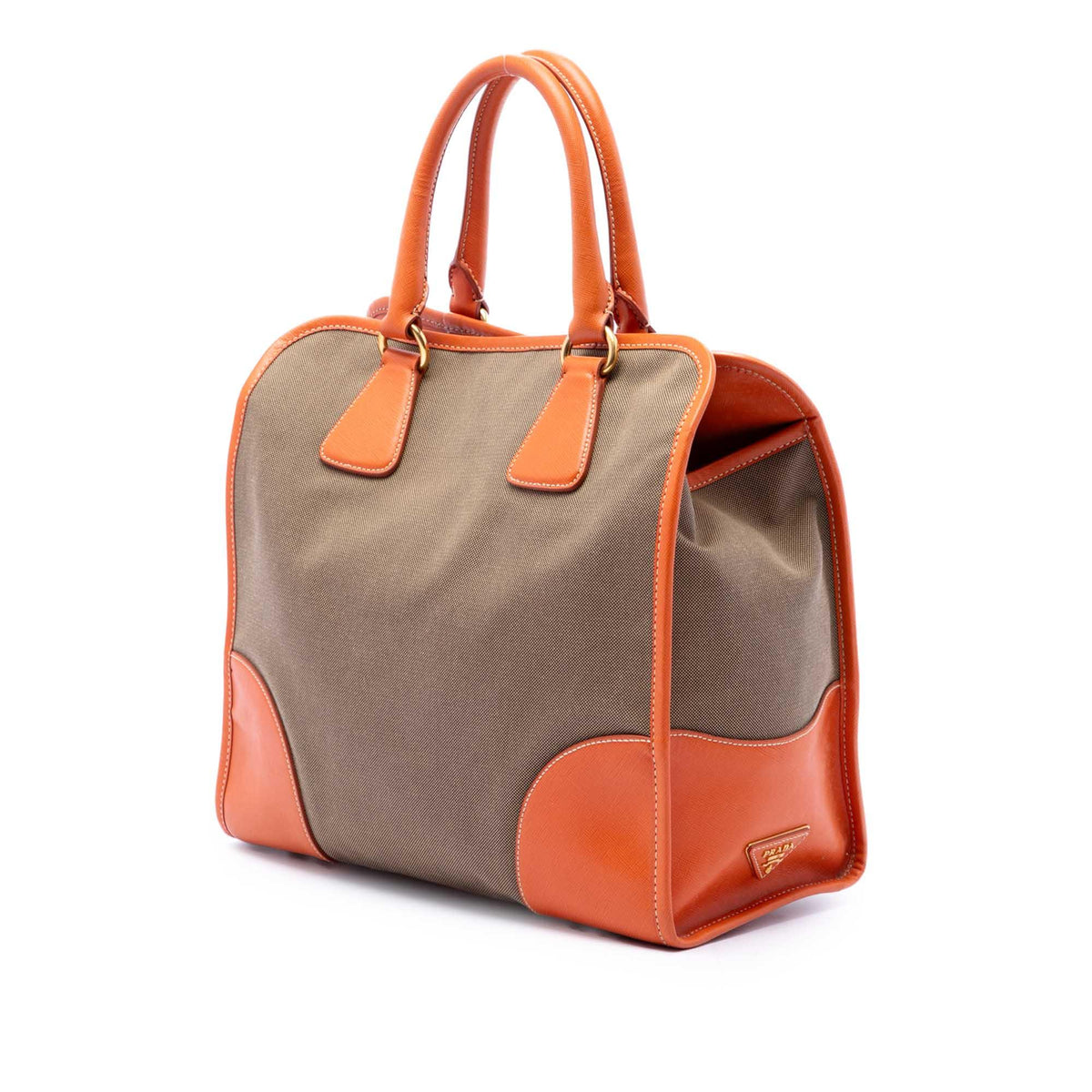 Prada Saffiano Trimmed Canvas Canapa Logo Satchel