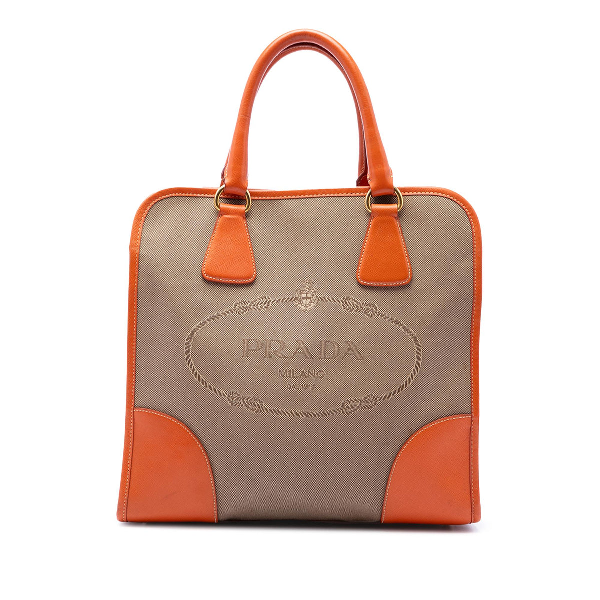 Prada Saffiano Trimmed Canvas Canapa Logo Satchel