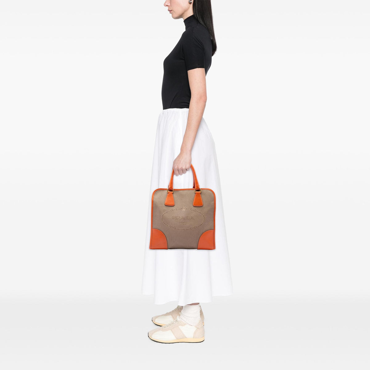 Prada Saffiano Trimmed Canvas Canapa Logo Satchel