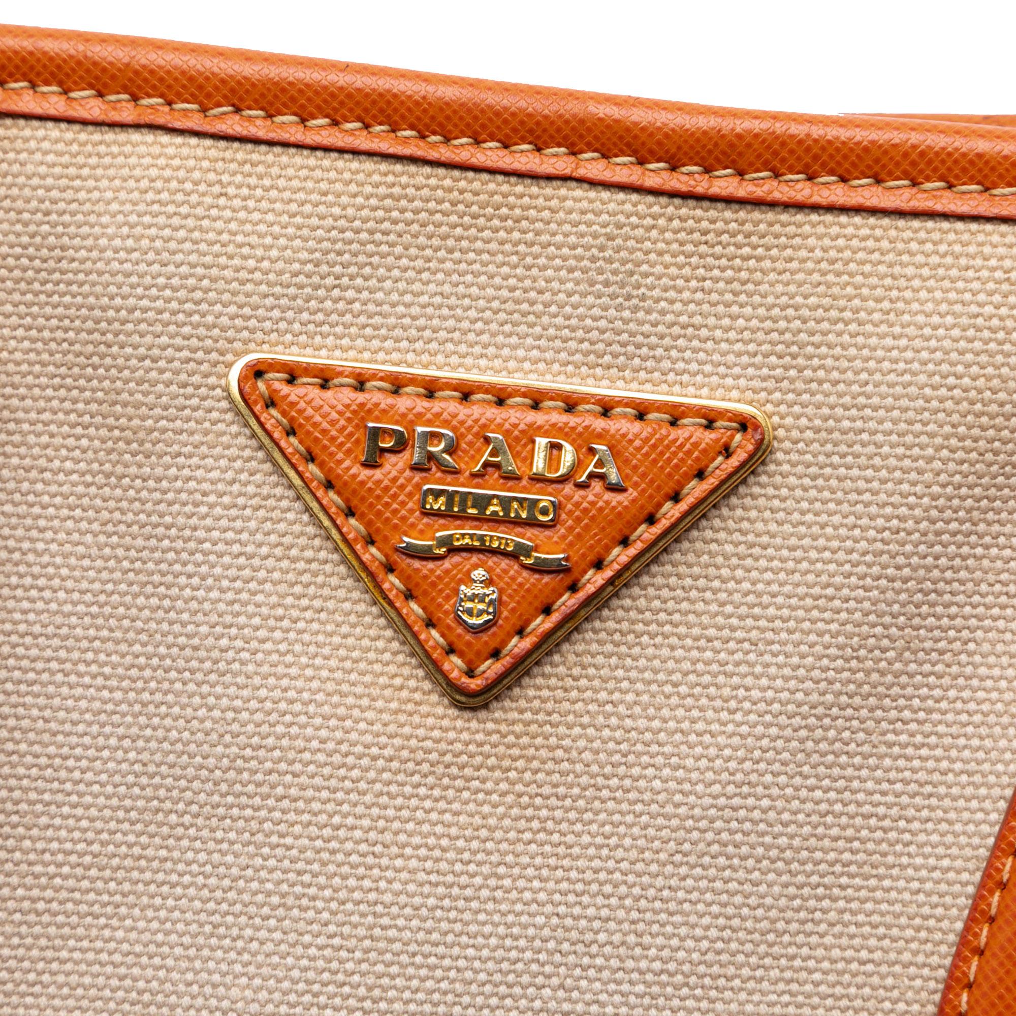 Prada Saffiano Trimmed Canvas Canapa Satchel