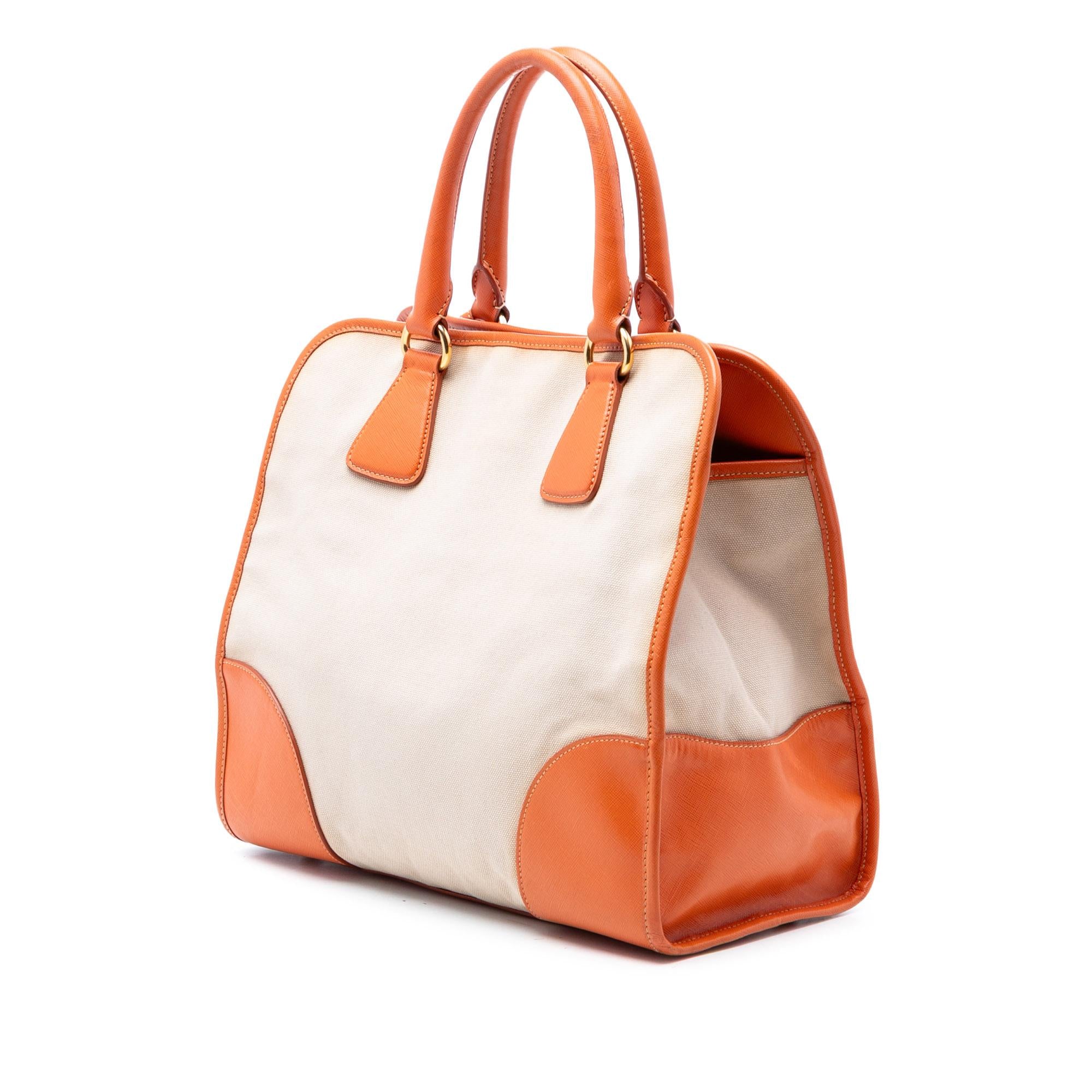 Prada Saffiano Trimmed Canvas Canapa Satchel