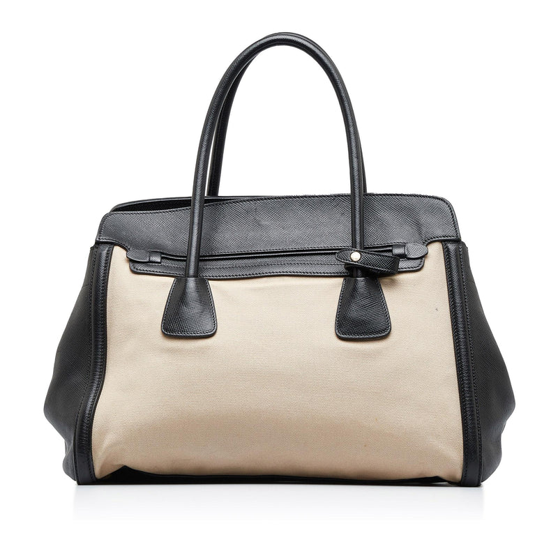 Prada Saffiano Trimmed Canvas Handbag (SHG-lbKo5s)