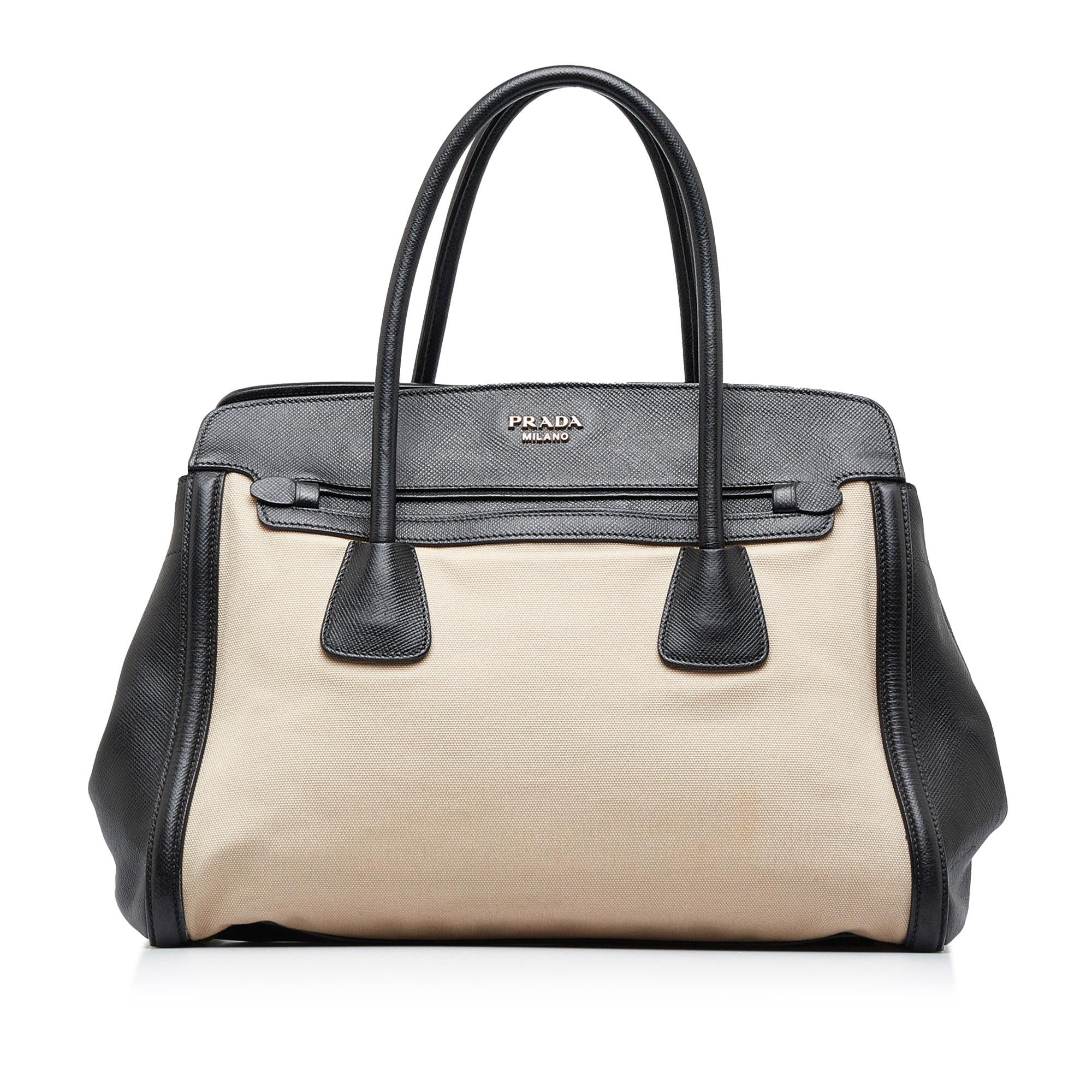 Prada Saffiano Trimmed Canvas Handbag (SHG-lbKo5s)