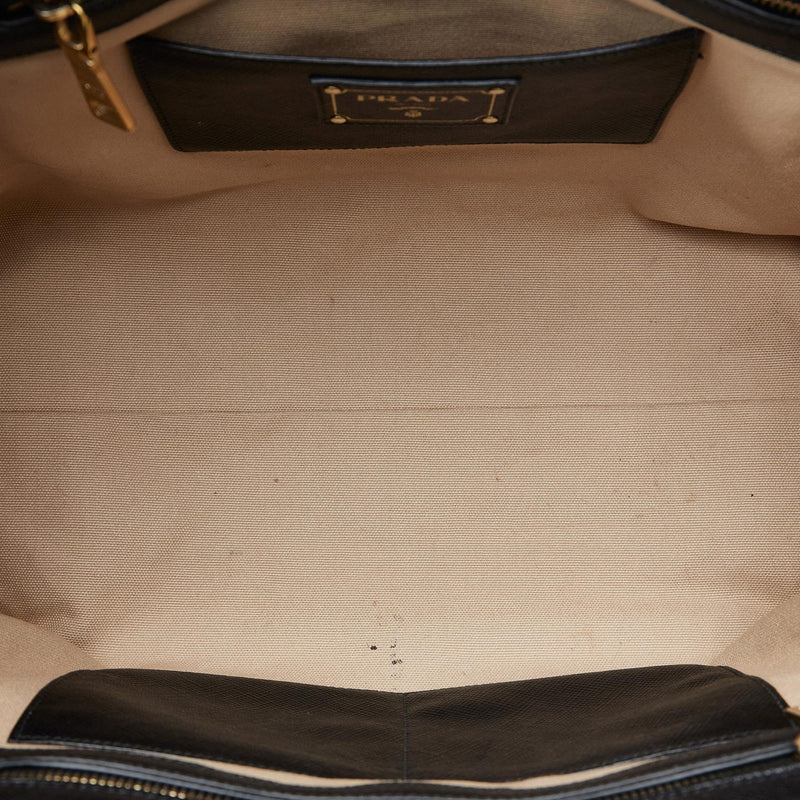 Prada Saffiano Trimmed Canvas Handbag (SHG-lbKo5s)