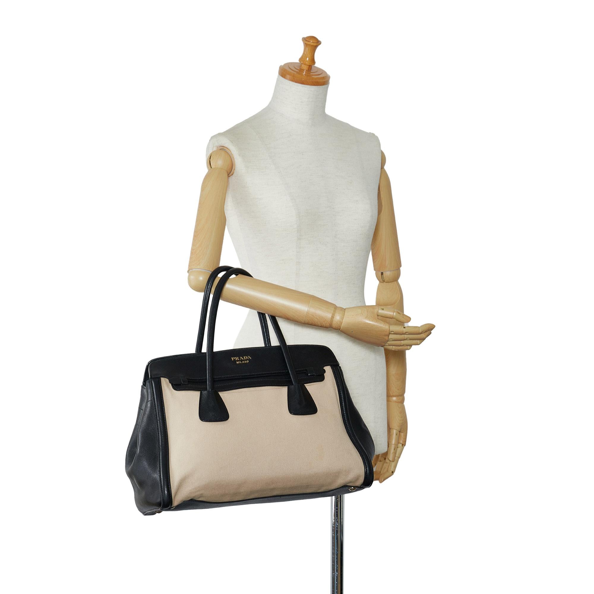 Prada Saffiano Trimmed Canvas Handbag (SHG-lbKo5s)