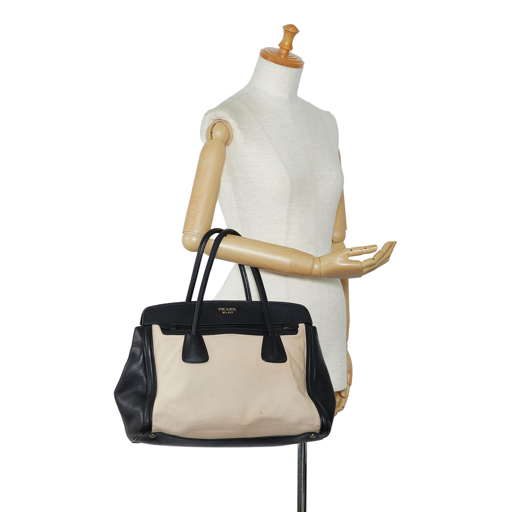 Prada Saffiano Trimmed Canvas Handbag (SHG-iRWMer)