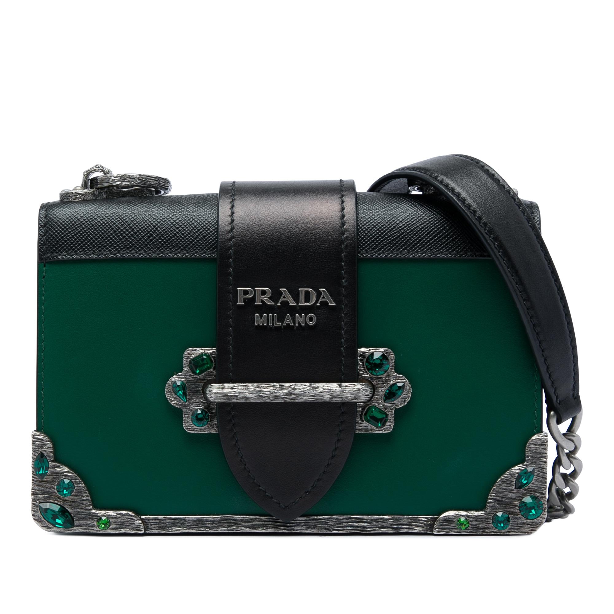 Prada Saffiano Trimmed City Calf Crystal Cahier Crossbody