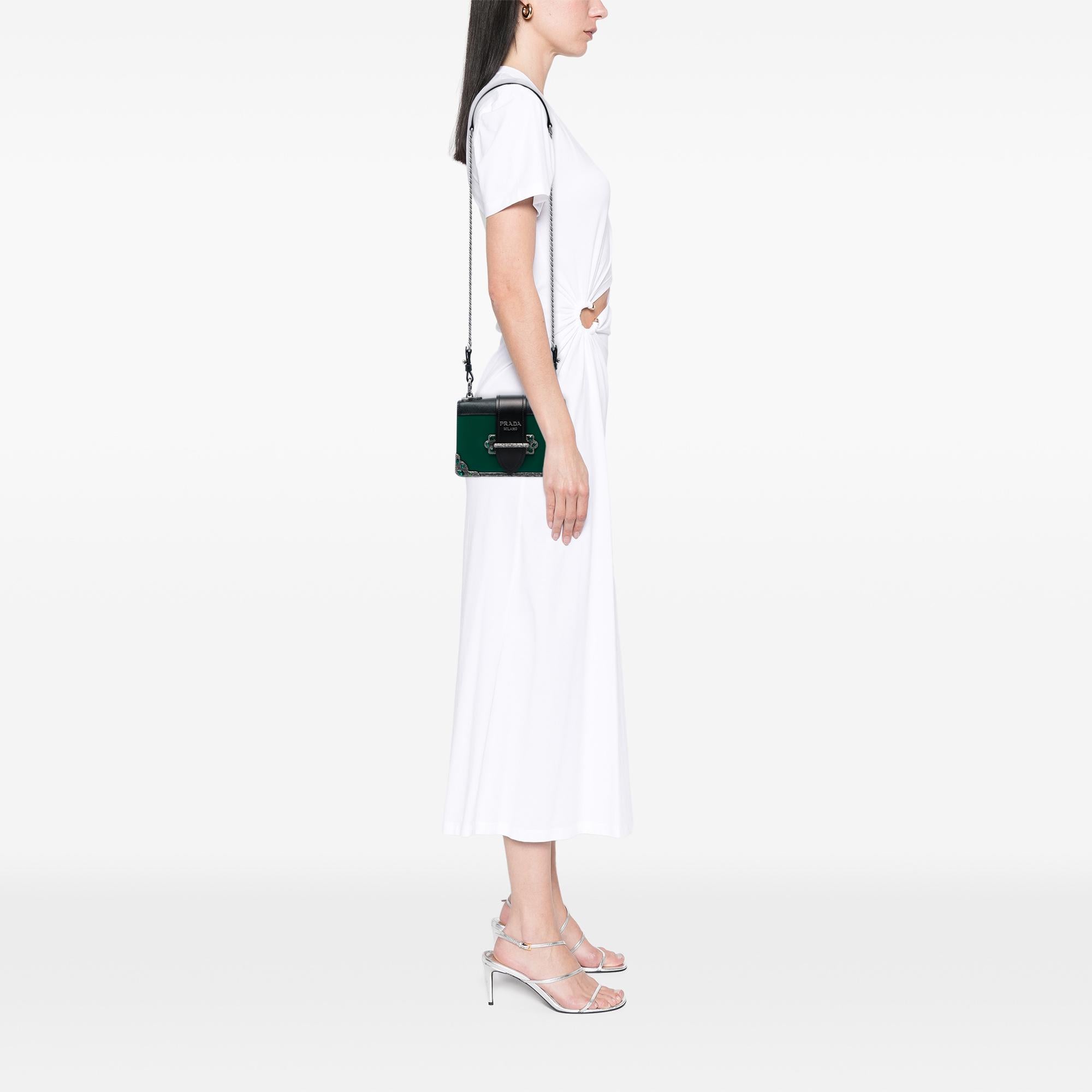 Prada Saffiano Trimmed City Calf Crystal Cahier Crossbody