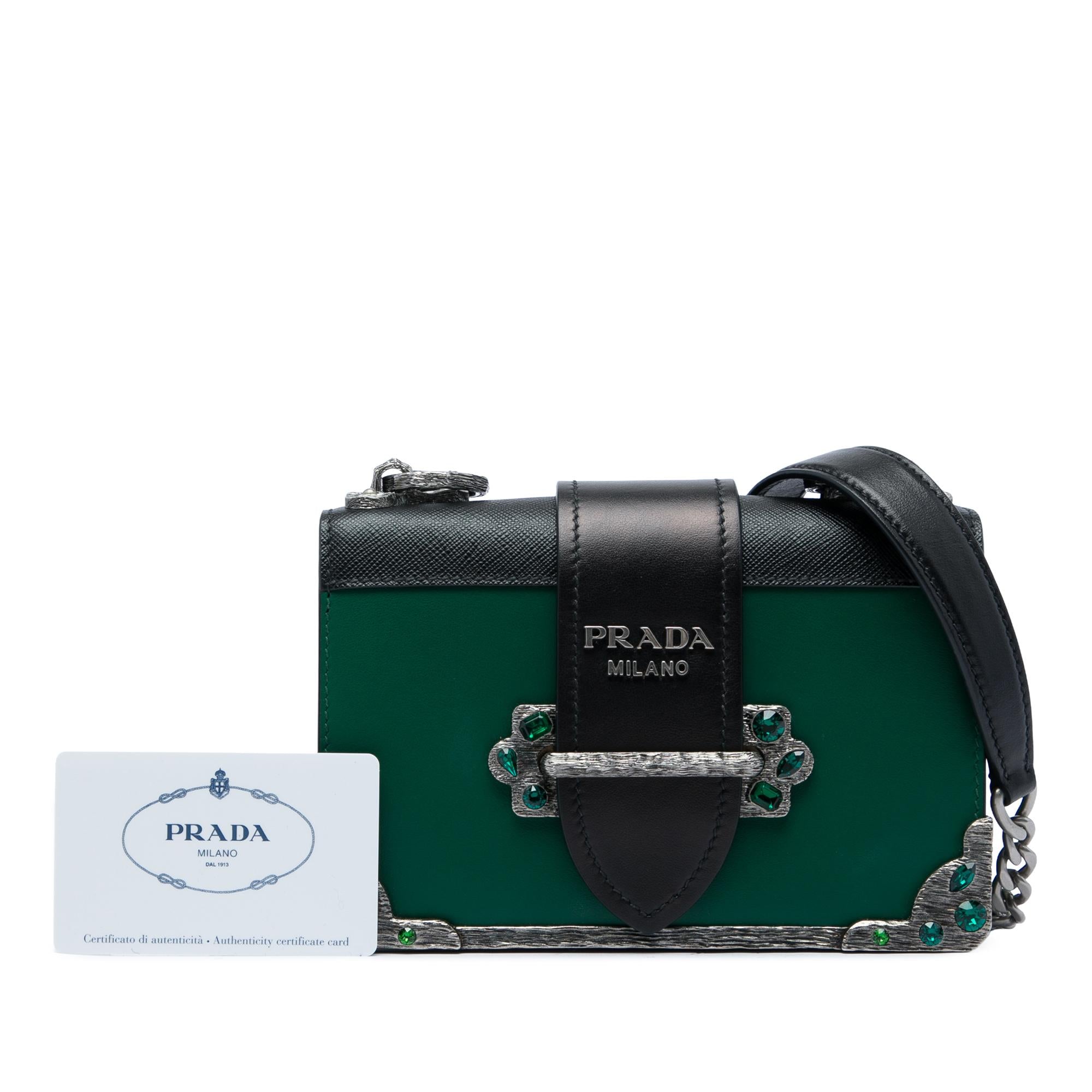 Prada Saffiano Trimmed City Calf Crystal Cahier Crossbody