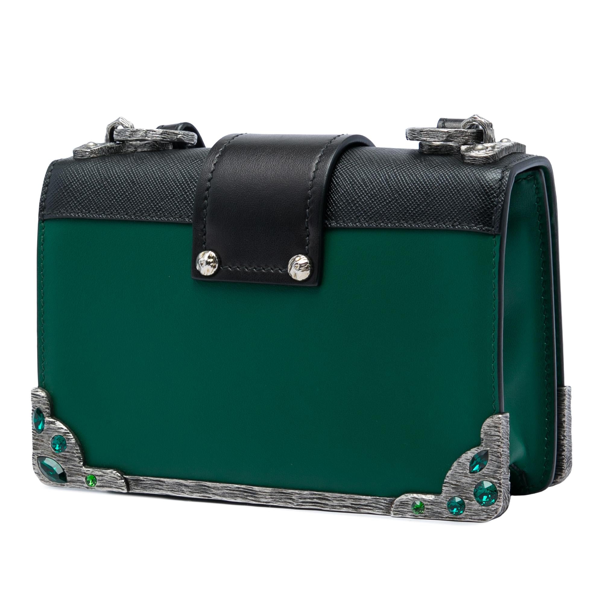 Prada Saffiano Trimmed City Calf Crystal Cahier Crossbody