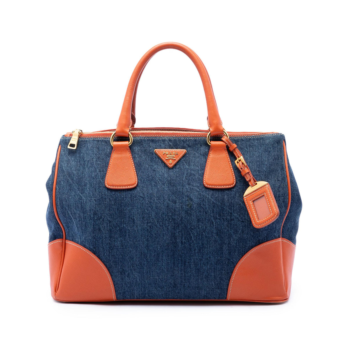 Prada Saffiano Trimmed Denim Handbag