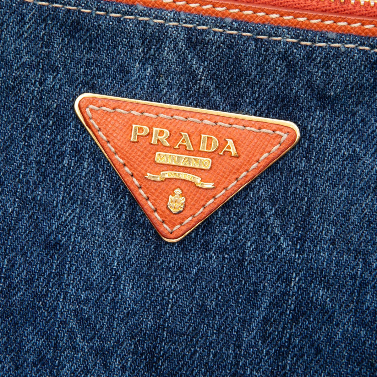 Prada Saffiano Trimmed Denim Handbag