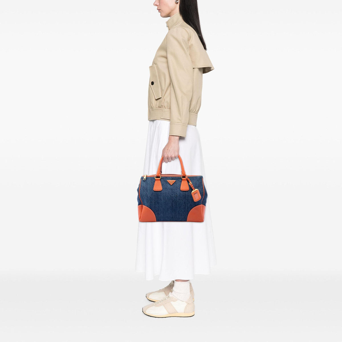 Prada Saffiano Trimmed Denim Handbag