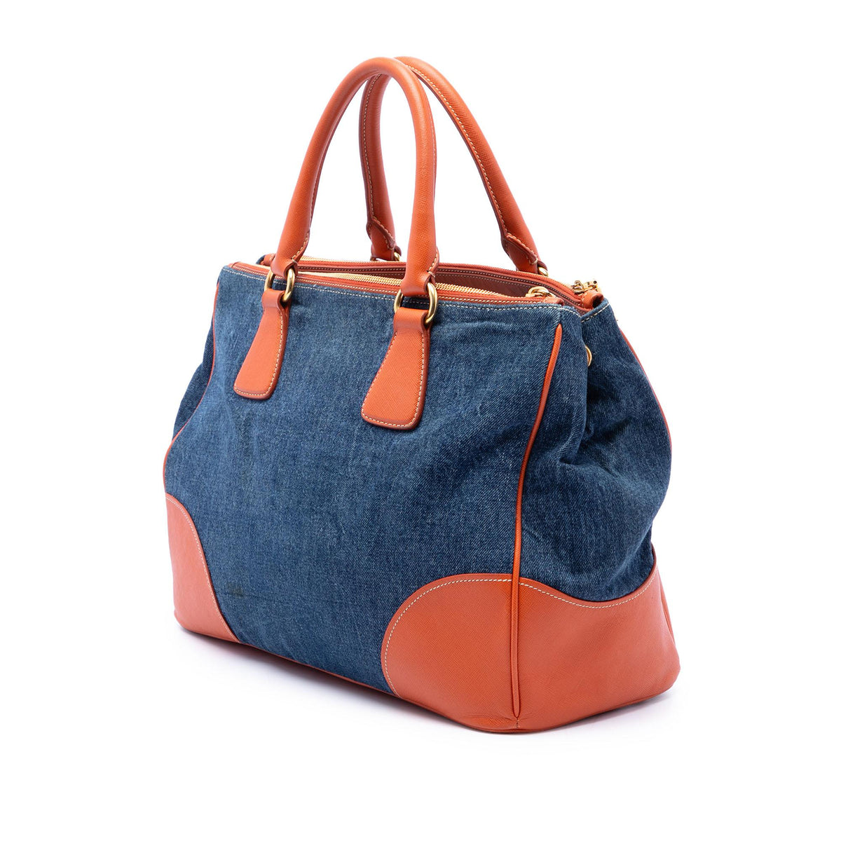 Prada Saffiano Trimmed Denim Handbag