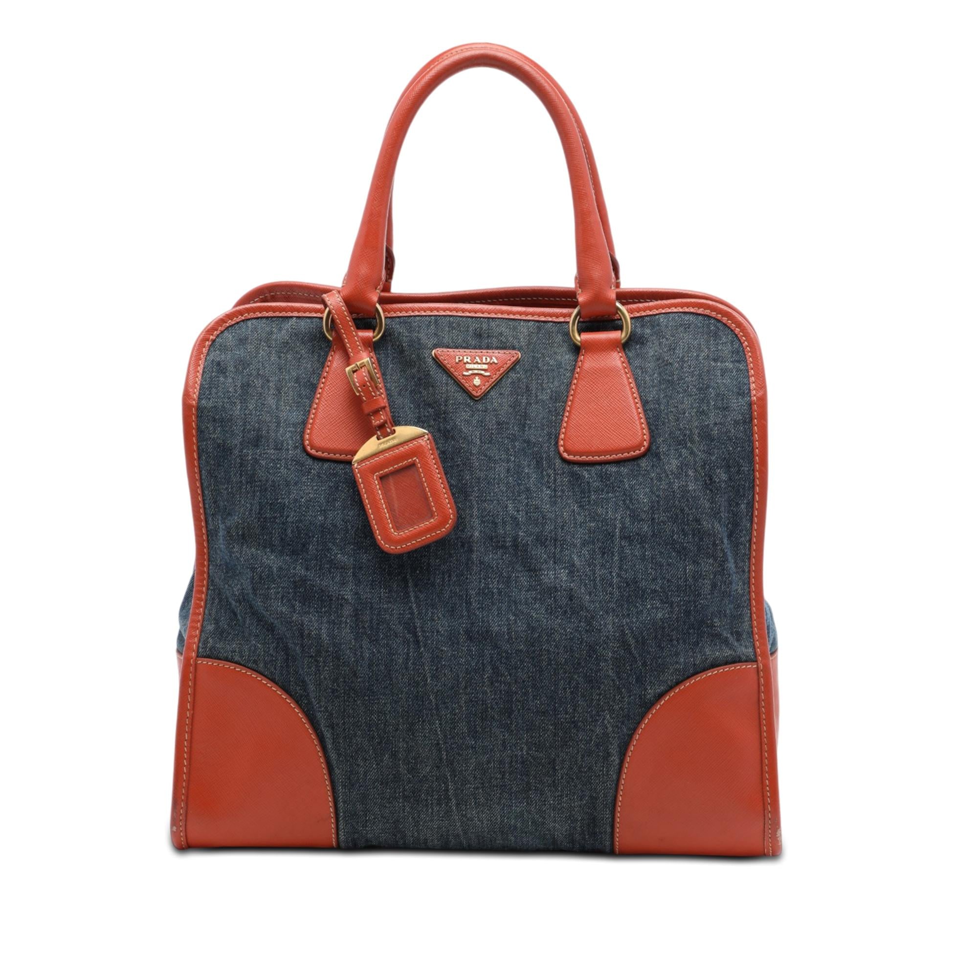 Prada Saffiano Trimmed Denim Open Convertible Tote