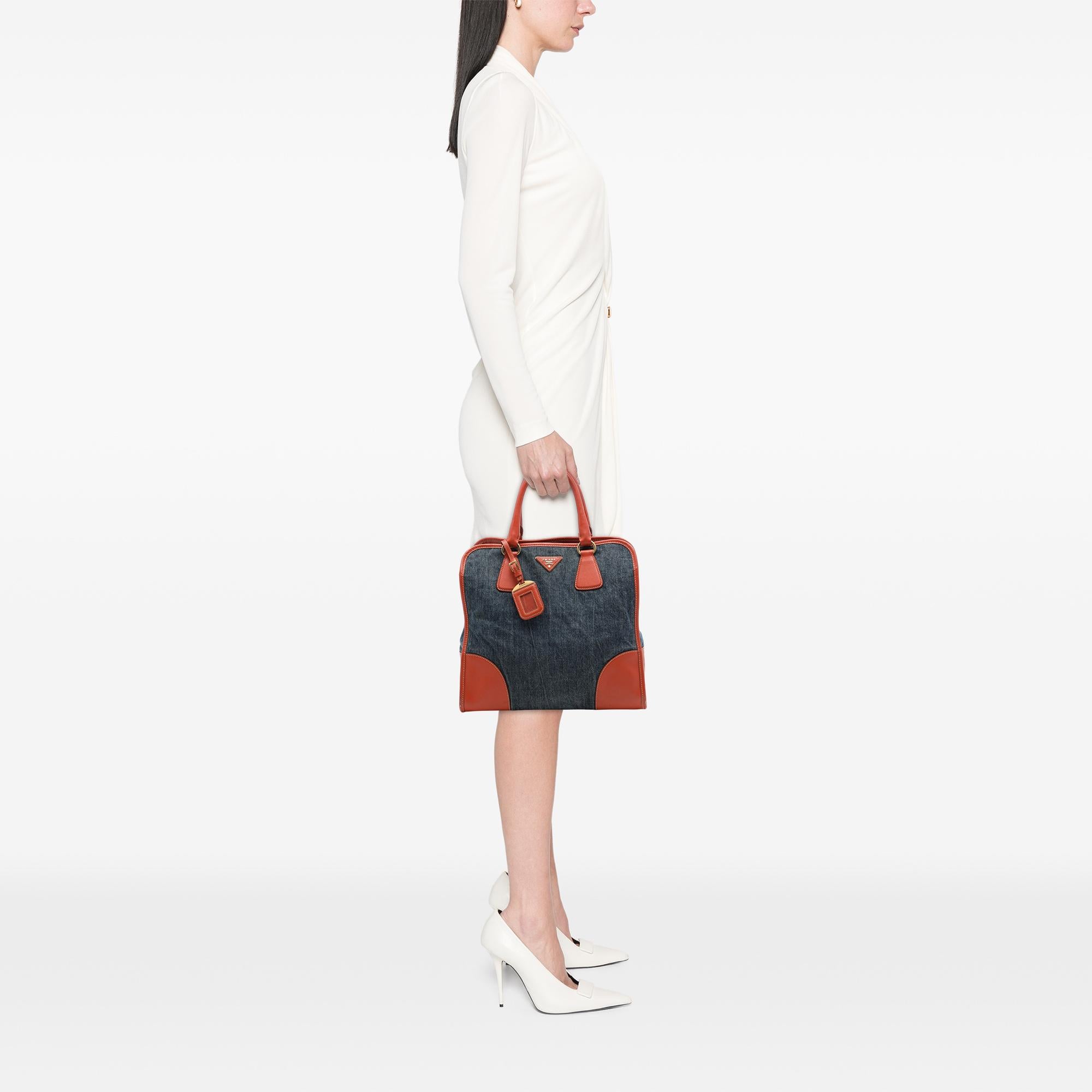 Prada Saffiano Trimmed Denim Open Convertible Tote