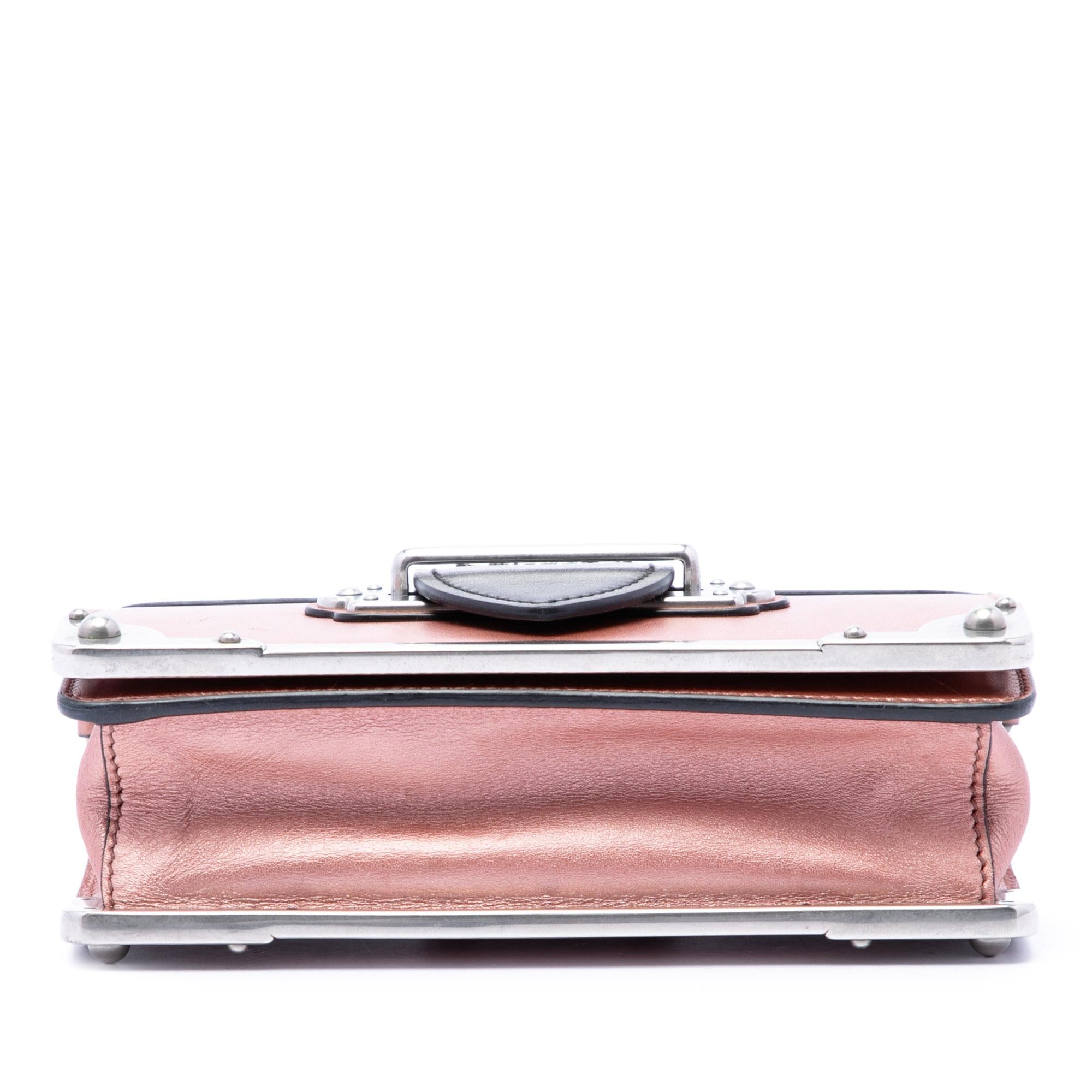 Prada Saffiano Trimmed Metallic City Calf Cahier Crossbody