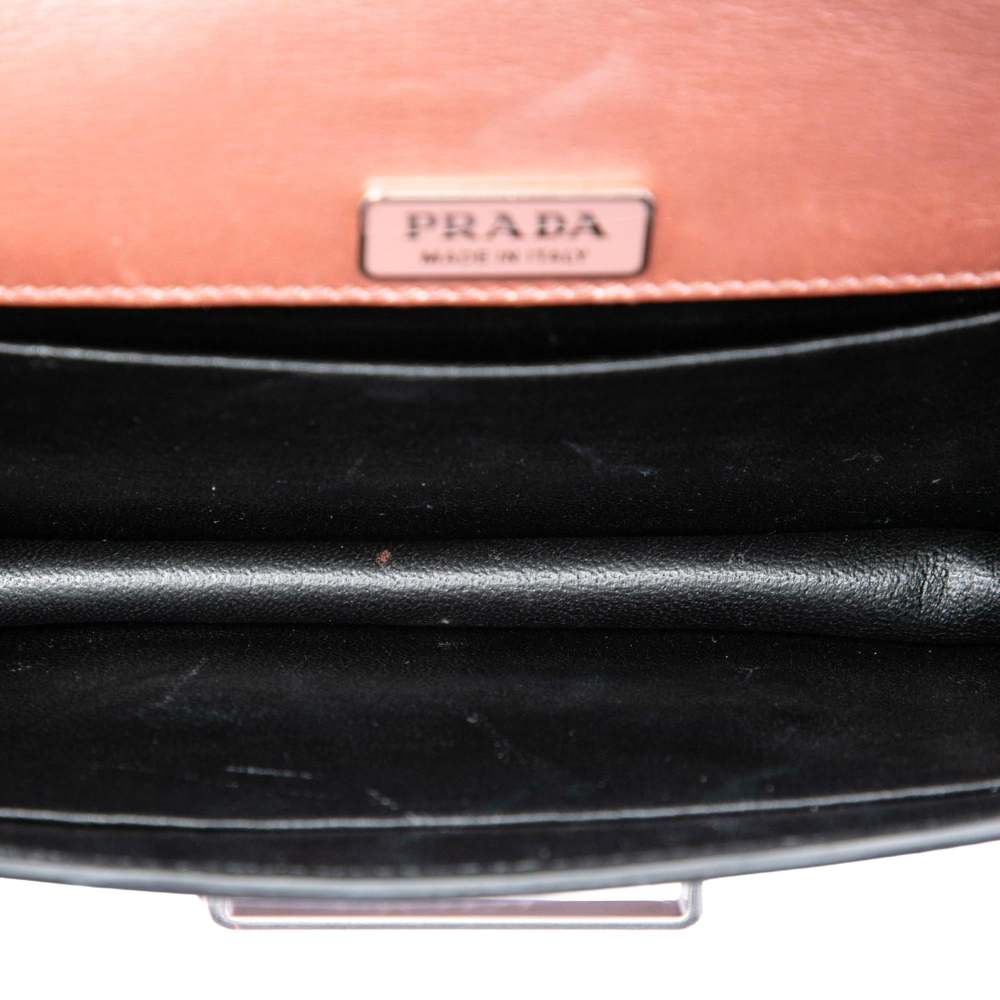 Prada Saffiano Trimmed Metallic City Calf Cahier Crossbody