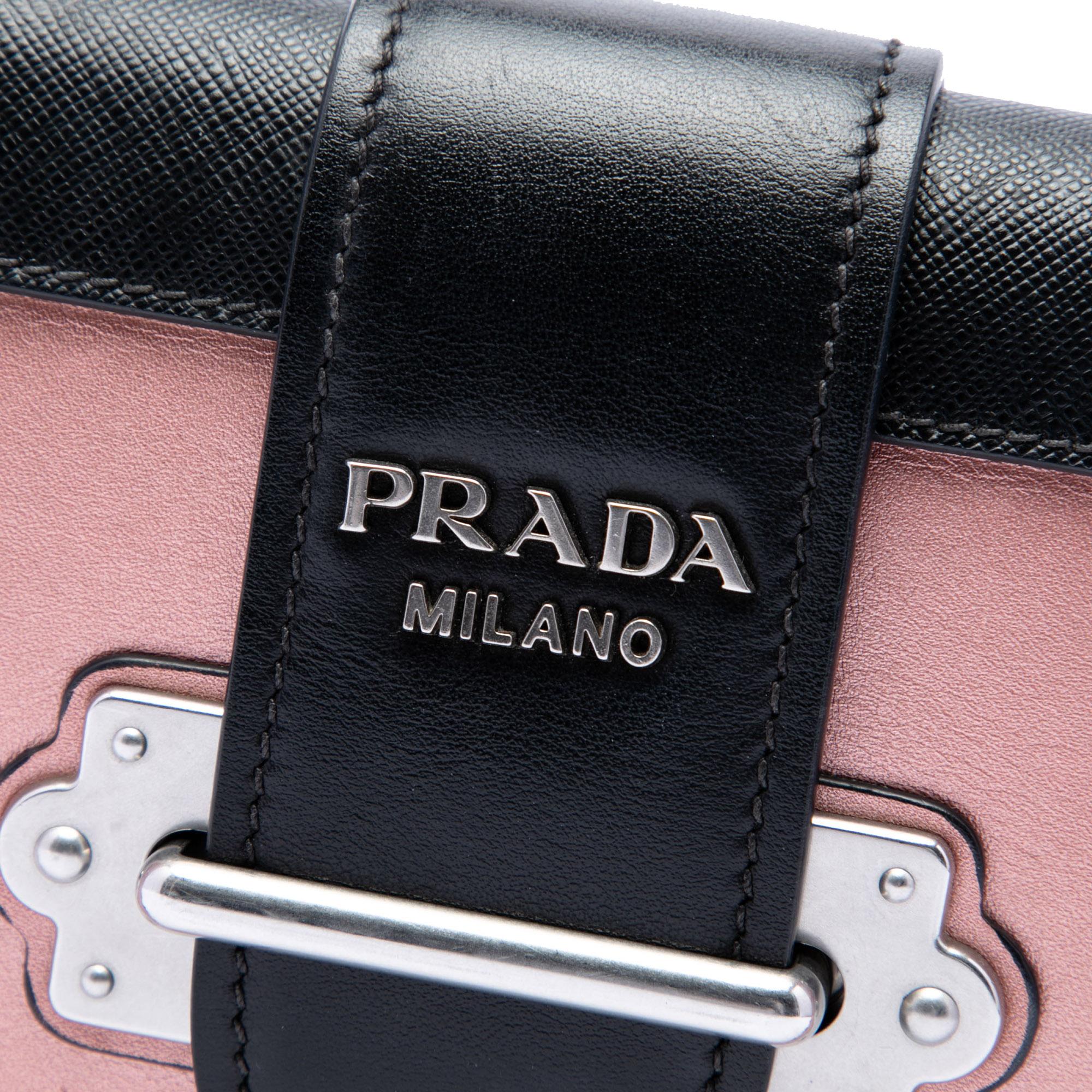 Prada Saffiano Trimmed Metallic City Calf Cahier Crossbody