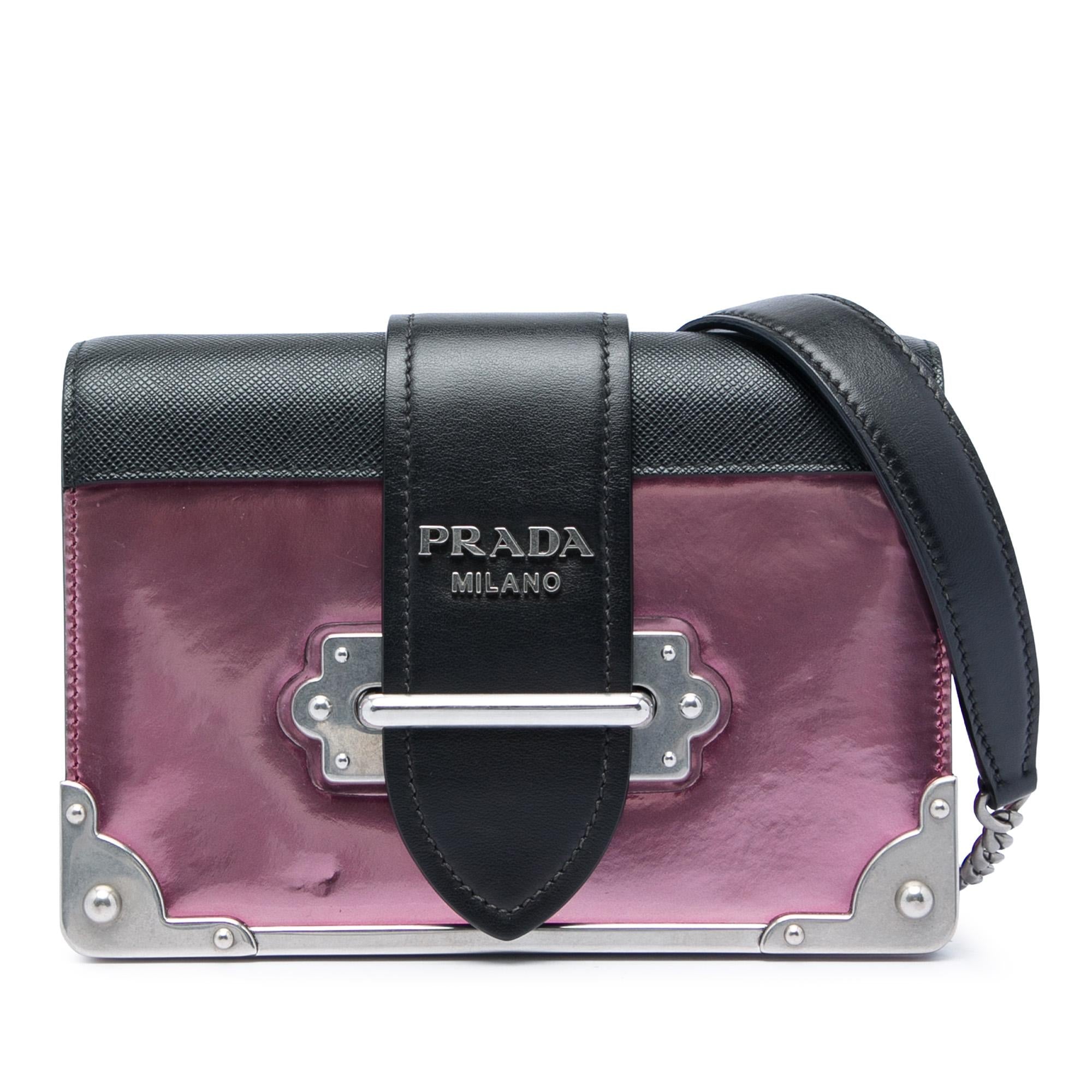 Prada Saffiano Trimmed Metallic Vitello Cahier Bag
