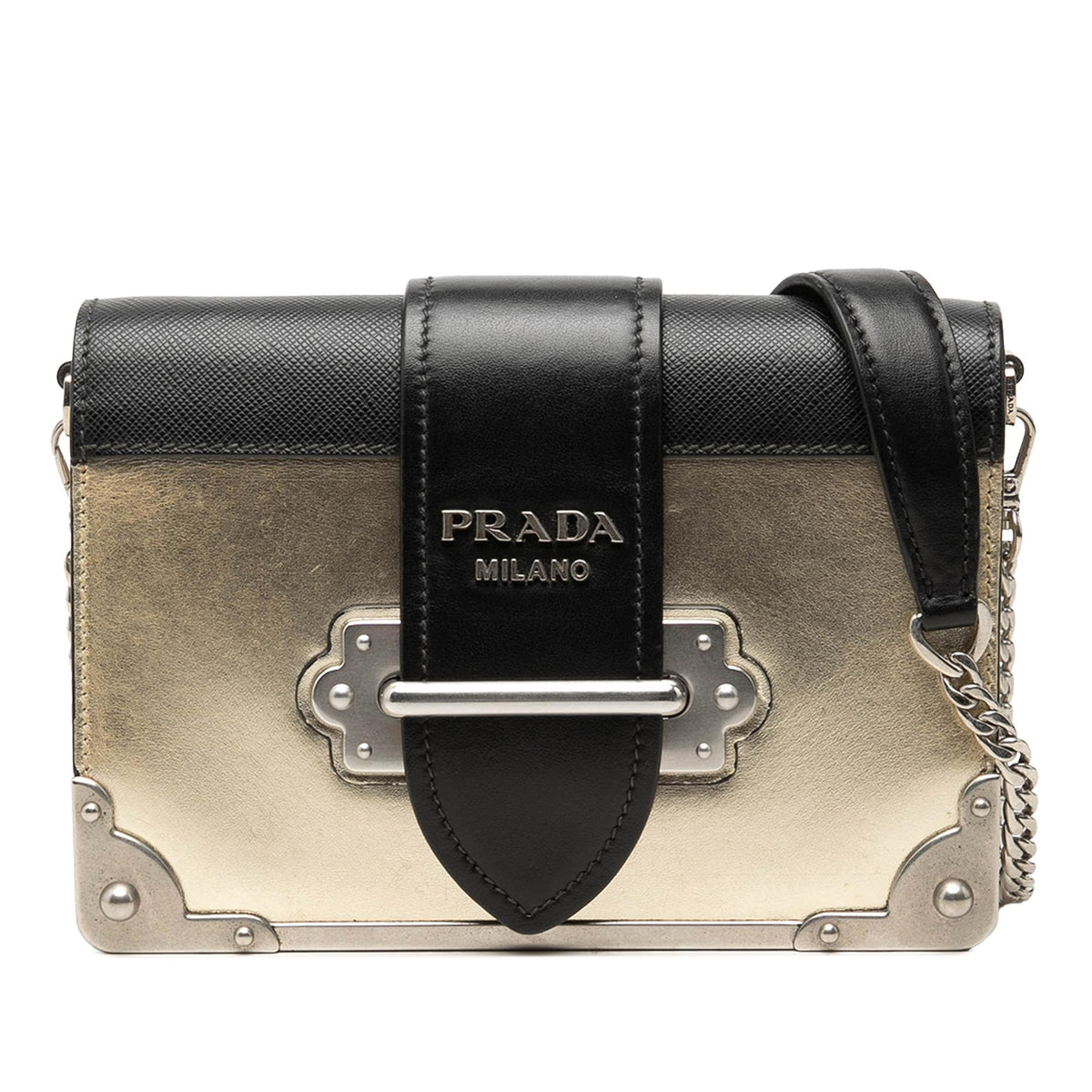 Prada Saffiano Trimmed Metallic Vitello Cahier Bag