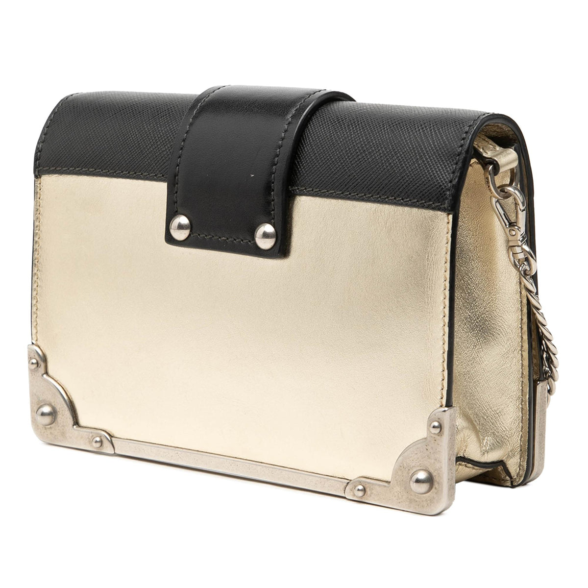 Prada Saffiano Trimmed Metallic Vitello Cahier Bag