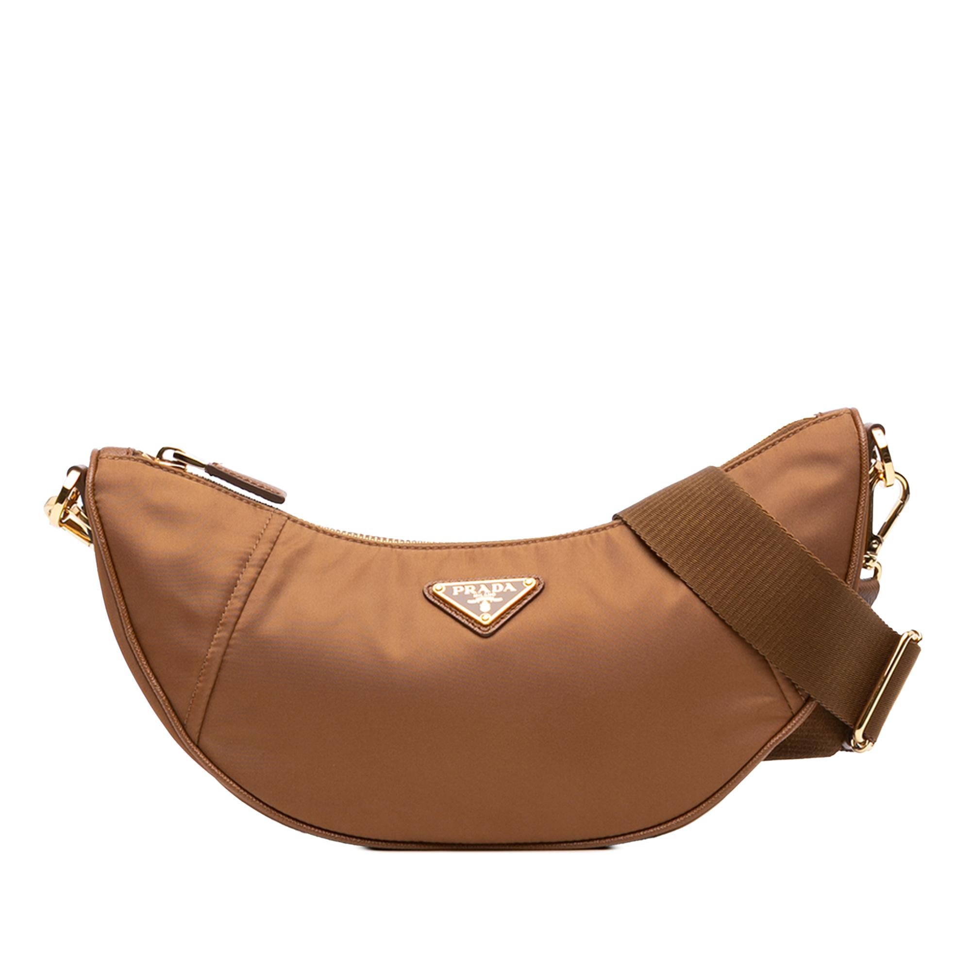 Prada Saffiano Trimmed Re Nylon Demi Lune Satchel