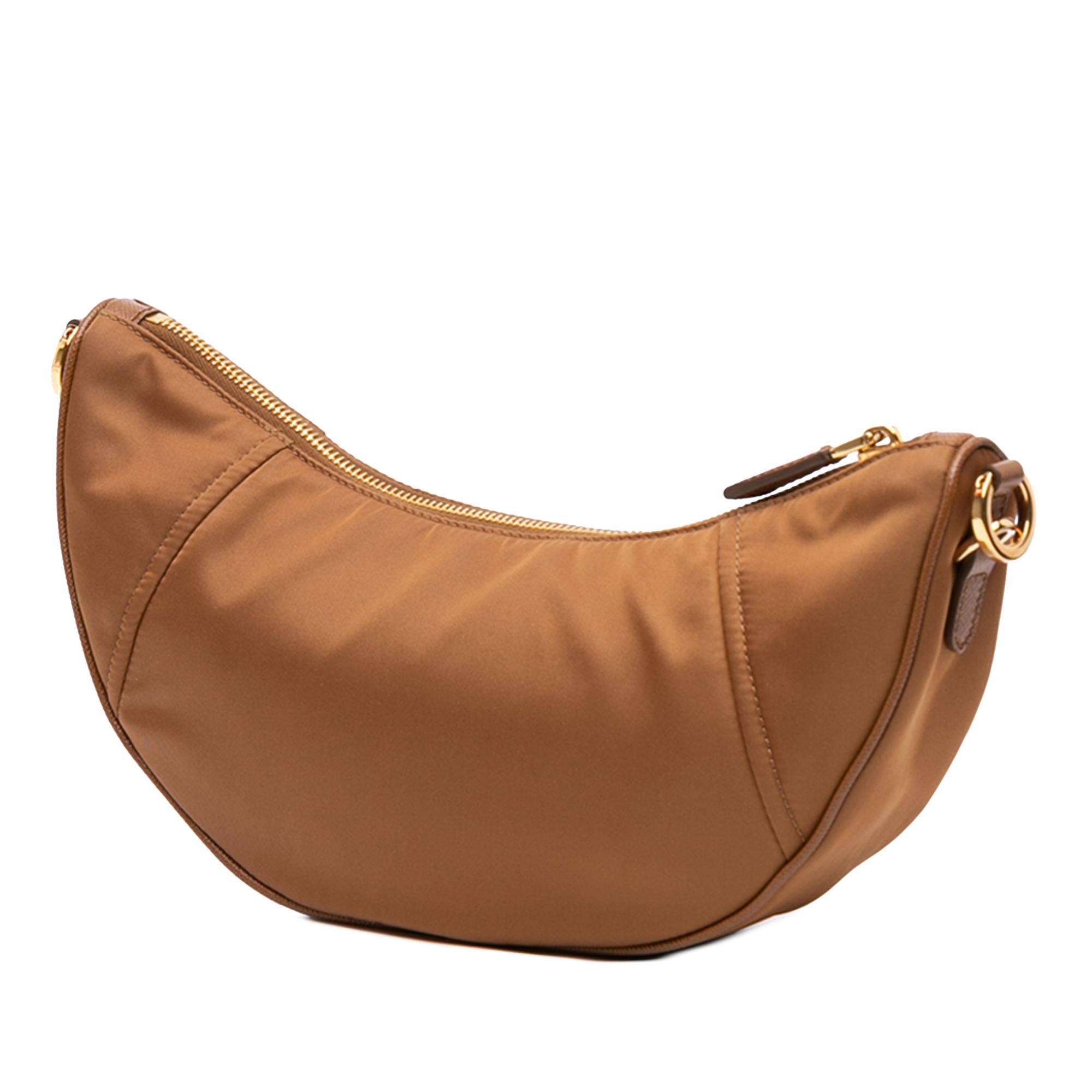 Prada Saffiano Trimmed Re Nylon Demi Lune Satchel
