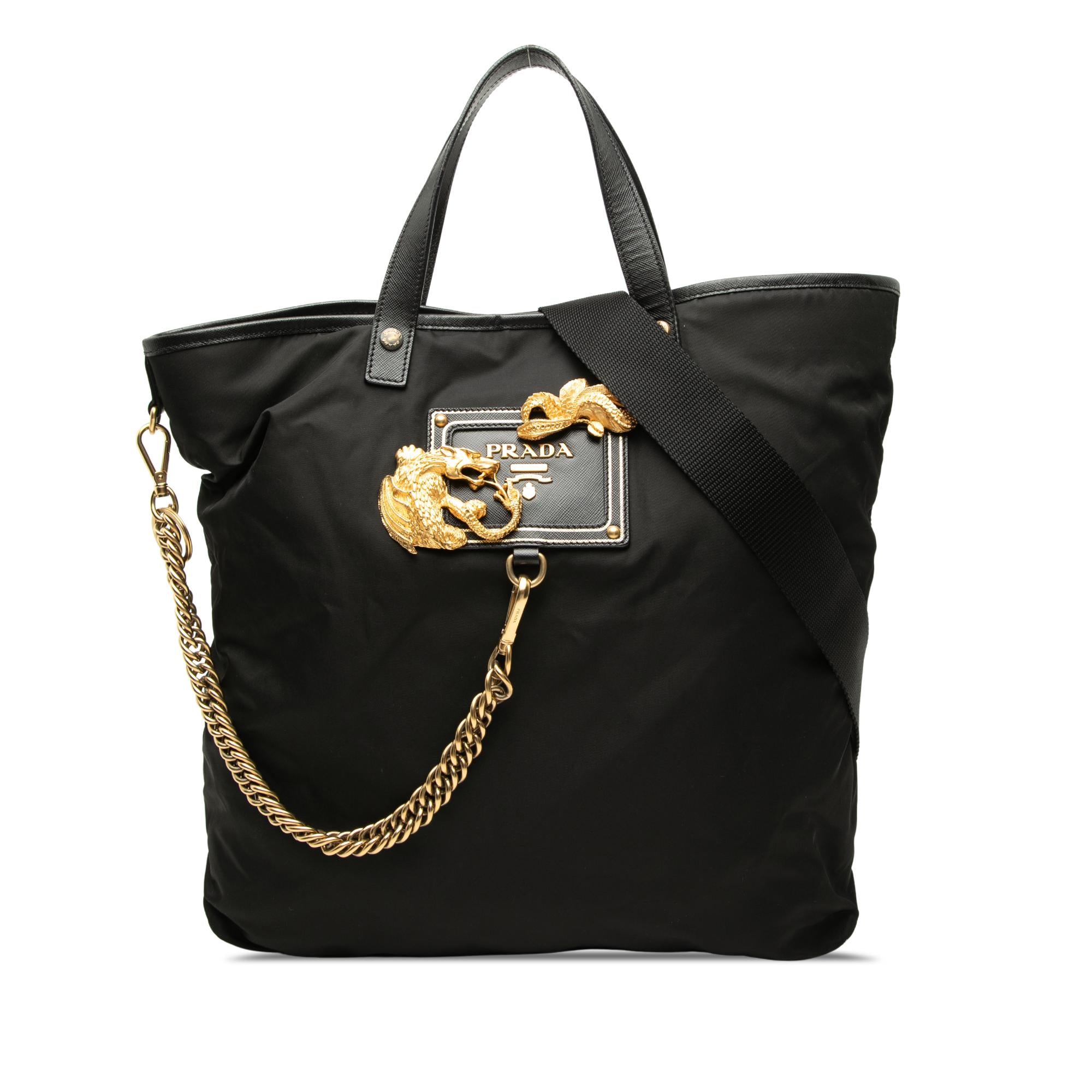 Prada Saffiano Trimmed Tessuto Animalier Dragon Satchel