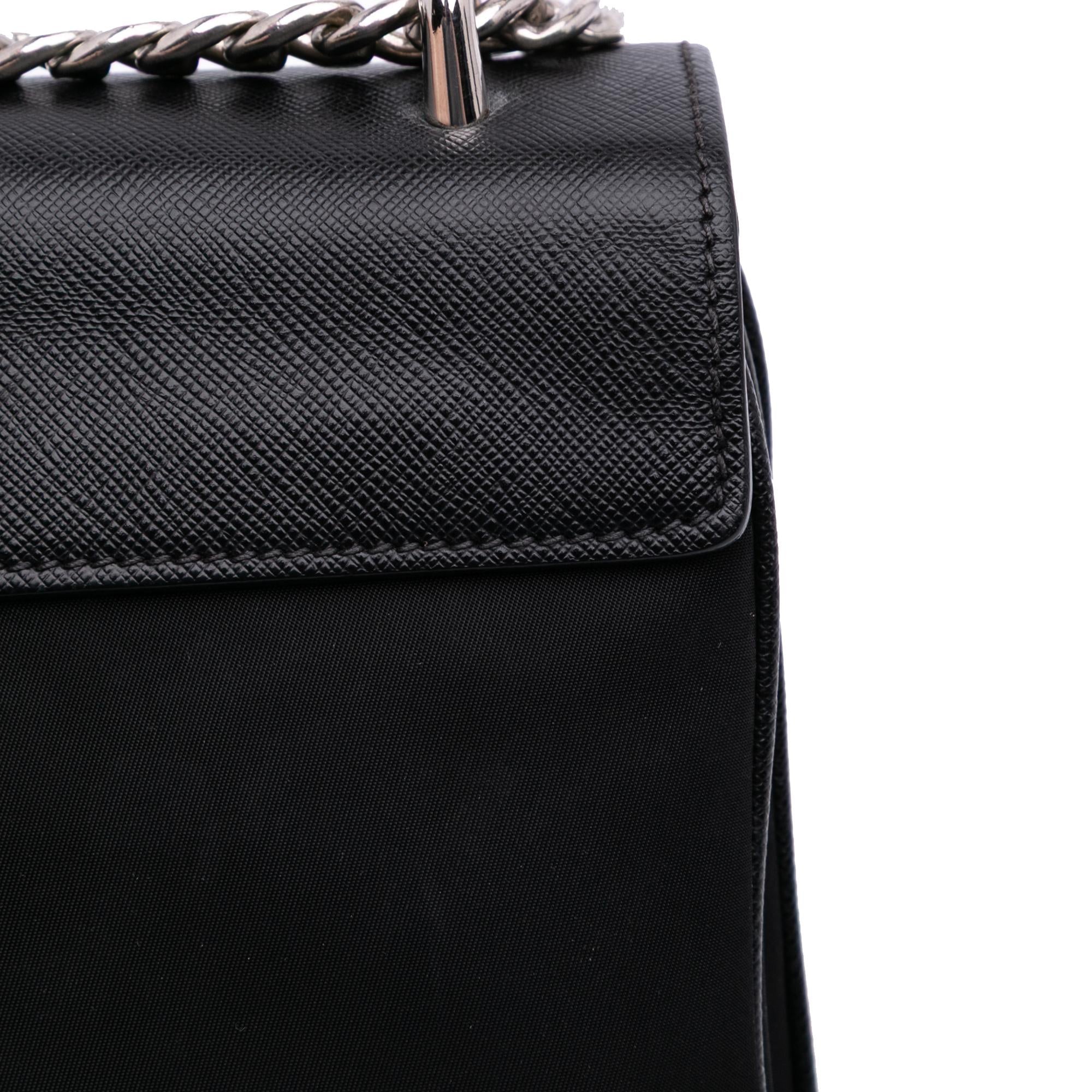 Prada Saffiano Trimmed Tessuto Chain Crossbody