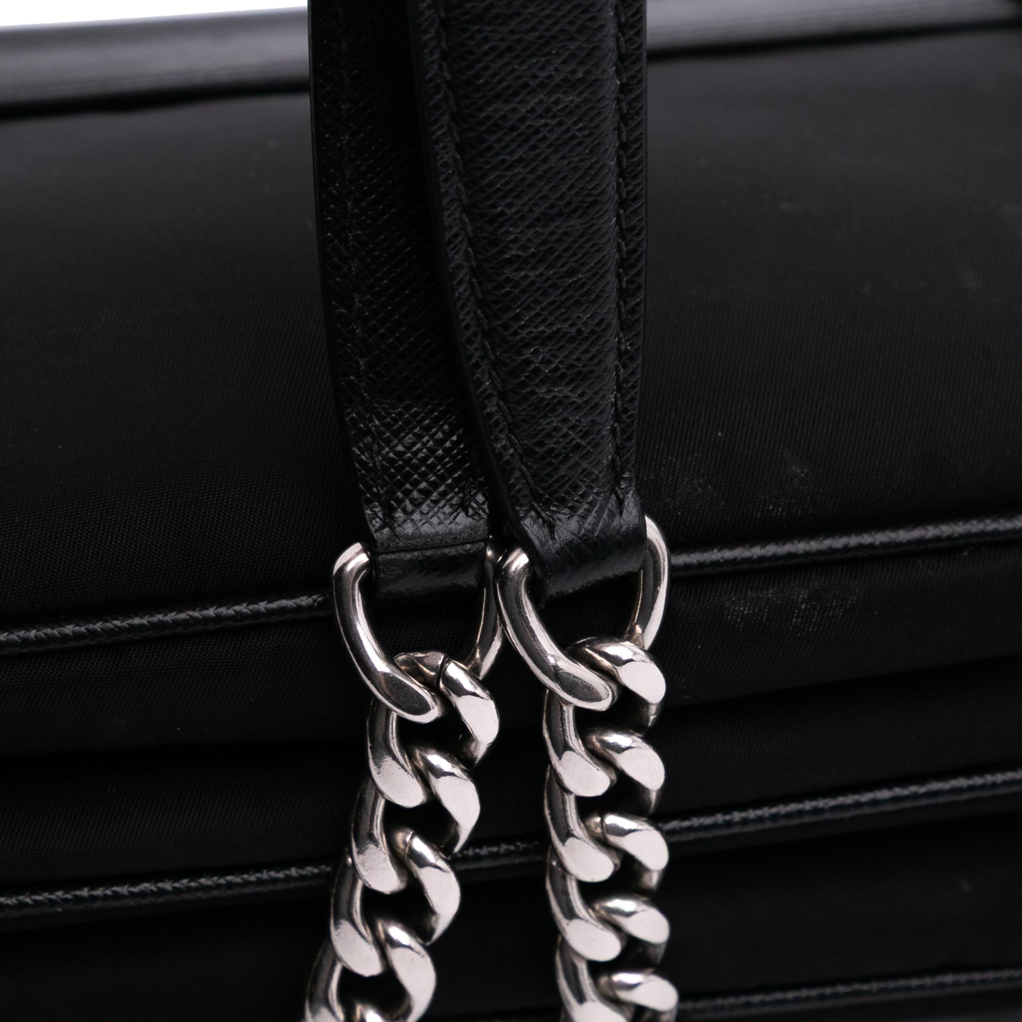 Prada Saffiano Trimmed Tessuto Chain Crossbody