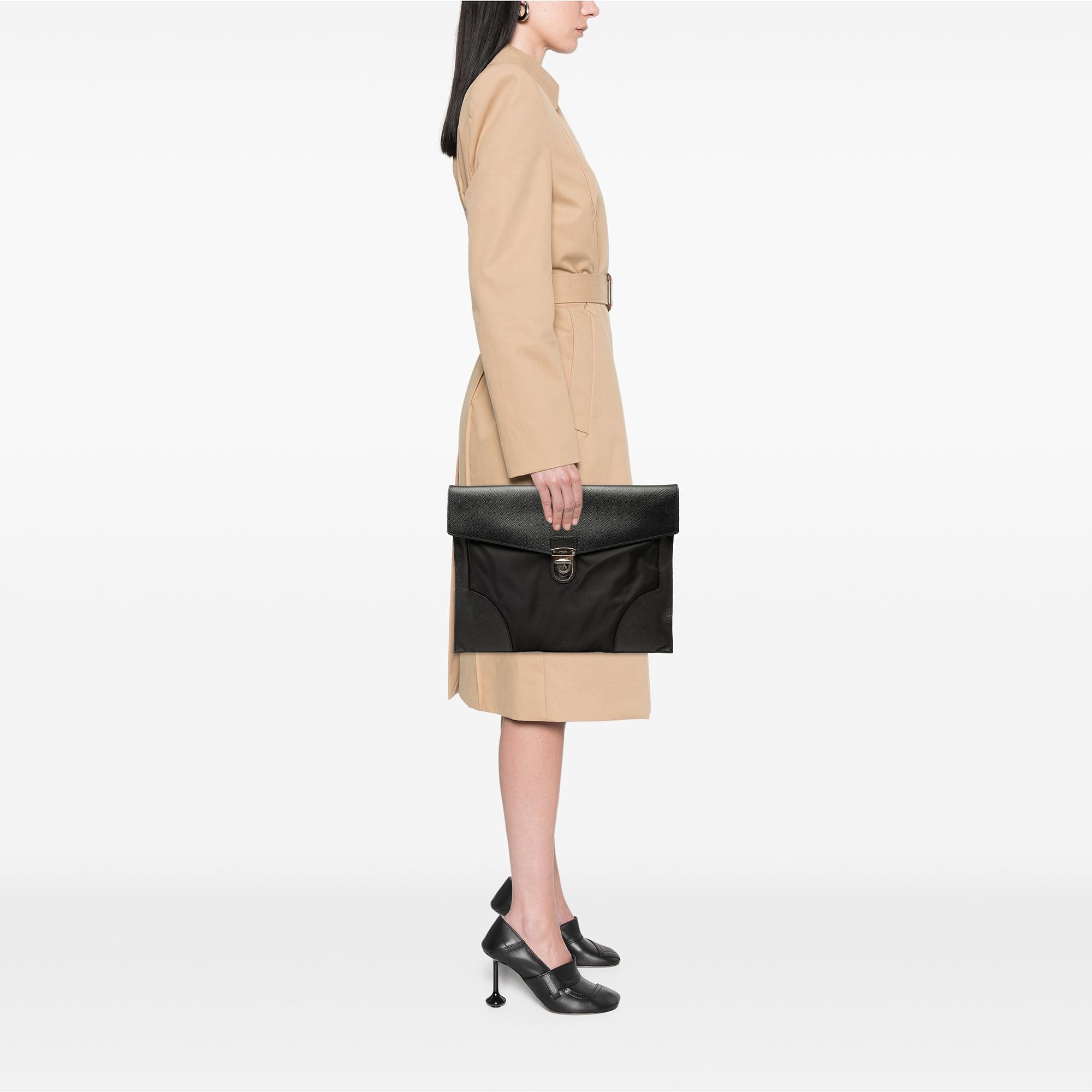 Prada Saffiano Trimmed Tessuto Clutch