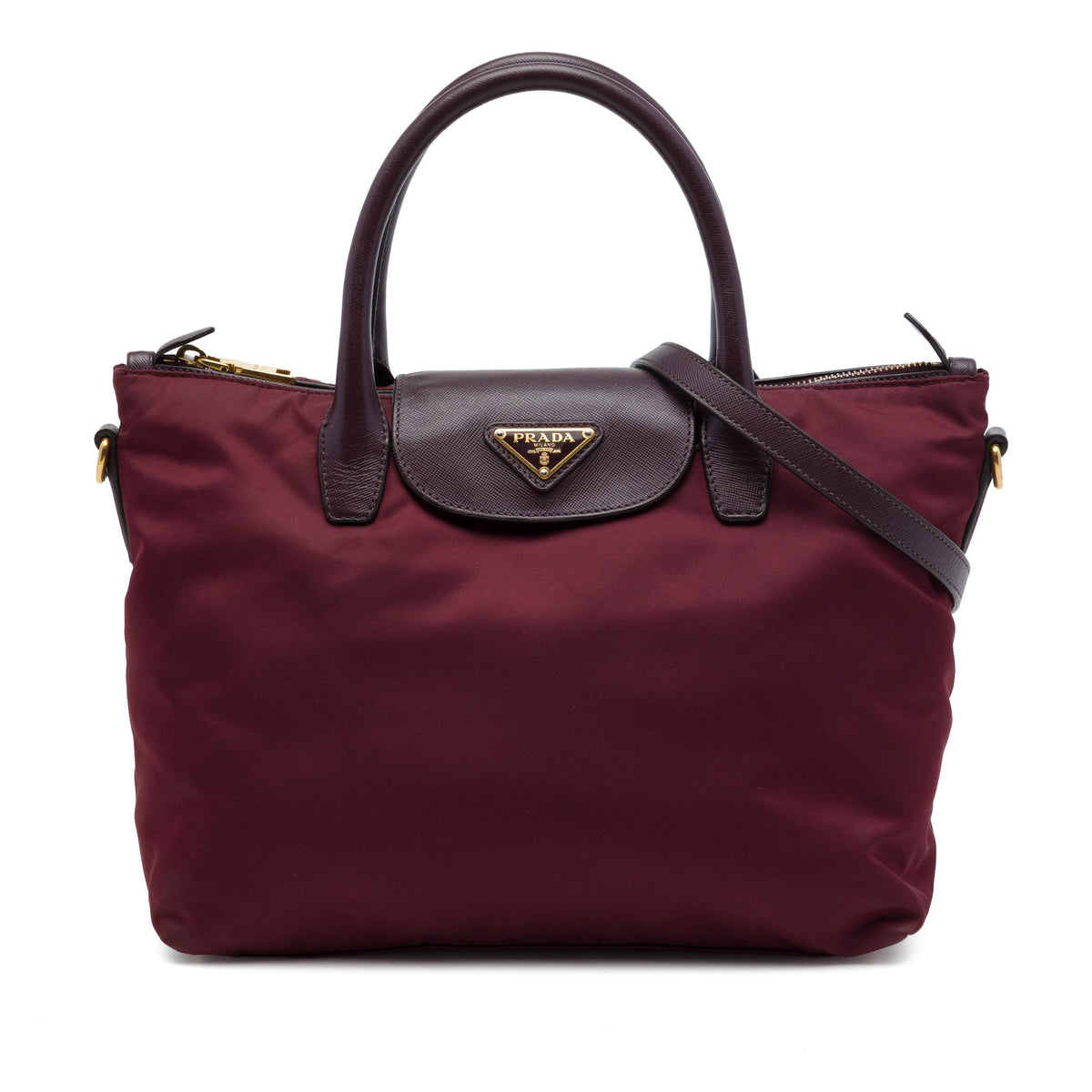 Prada Saffiano Trimmed Tessuto Satchel
