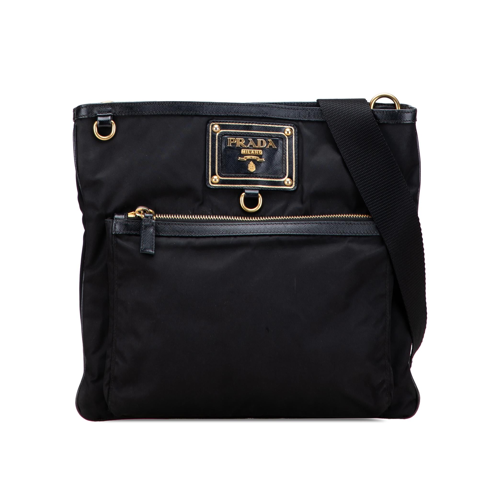 Prada Saffiano Trimmed Tessuto Snap Crossbody
