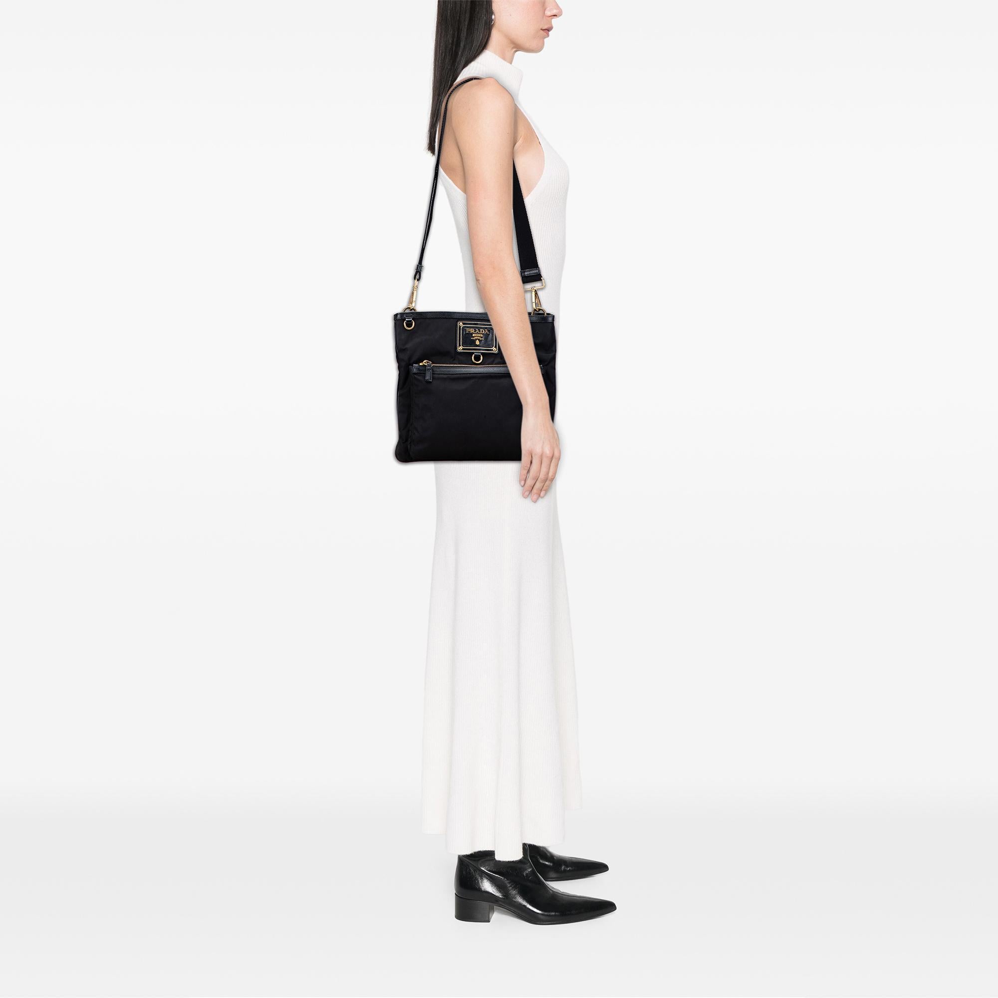 Prada Saffiano Trimmed Tessuto Snap Crossbody