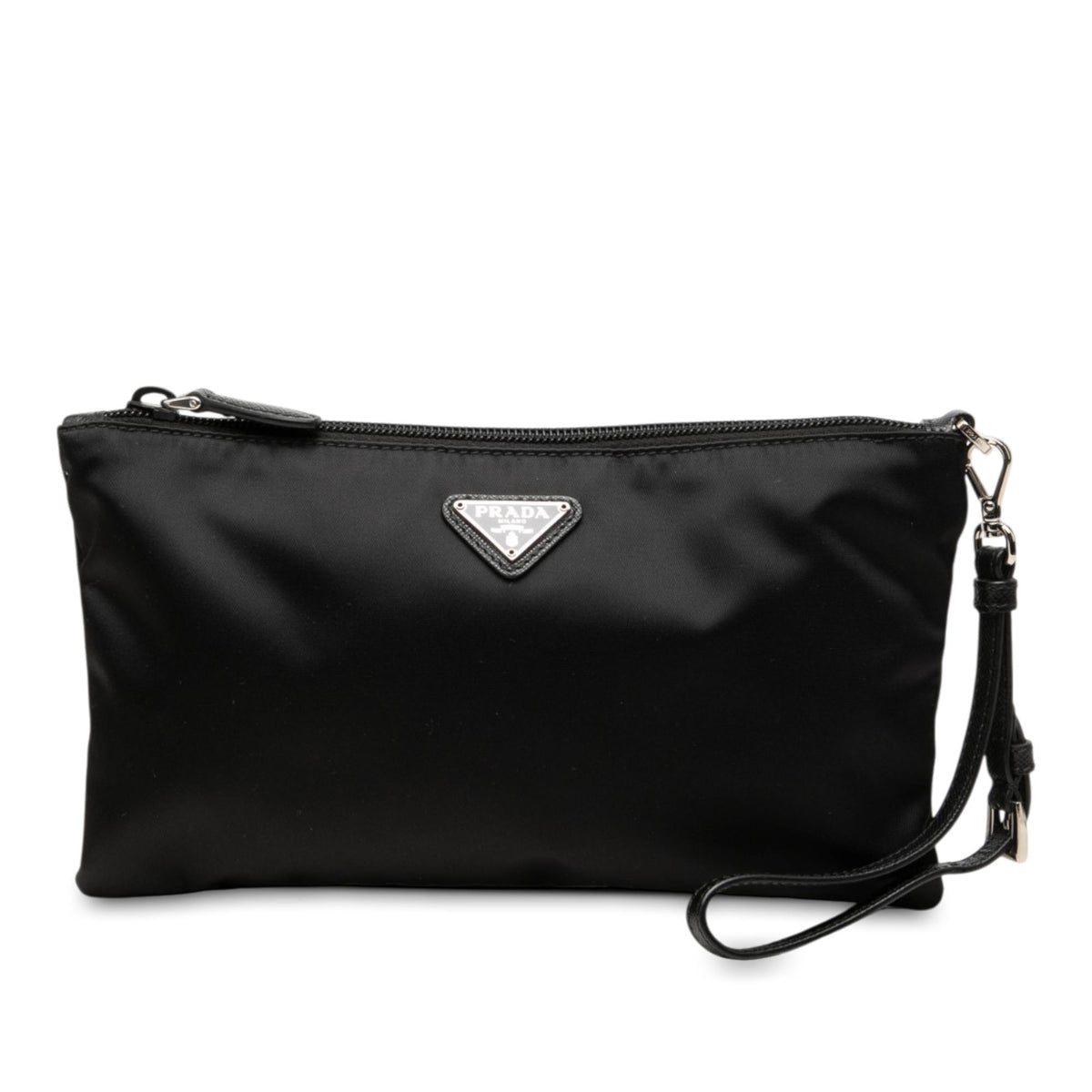 Prada Saffiano Trimmed Tessuto Wristlet Zip Pouch