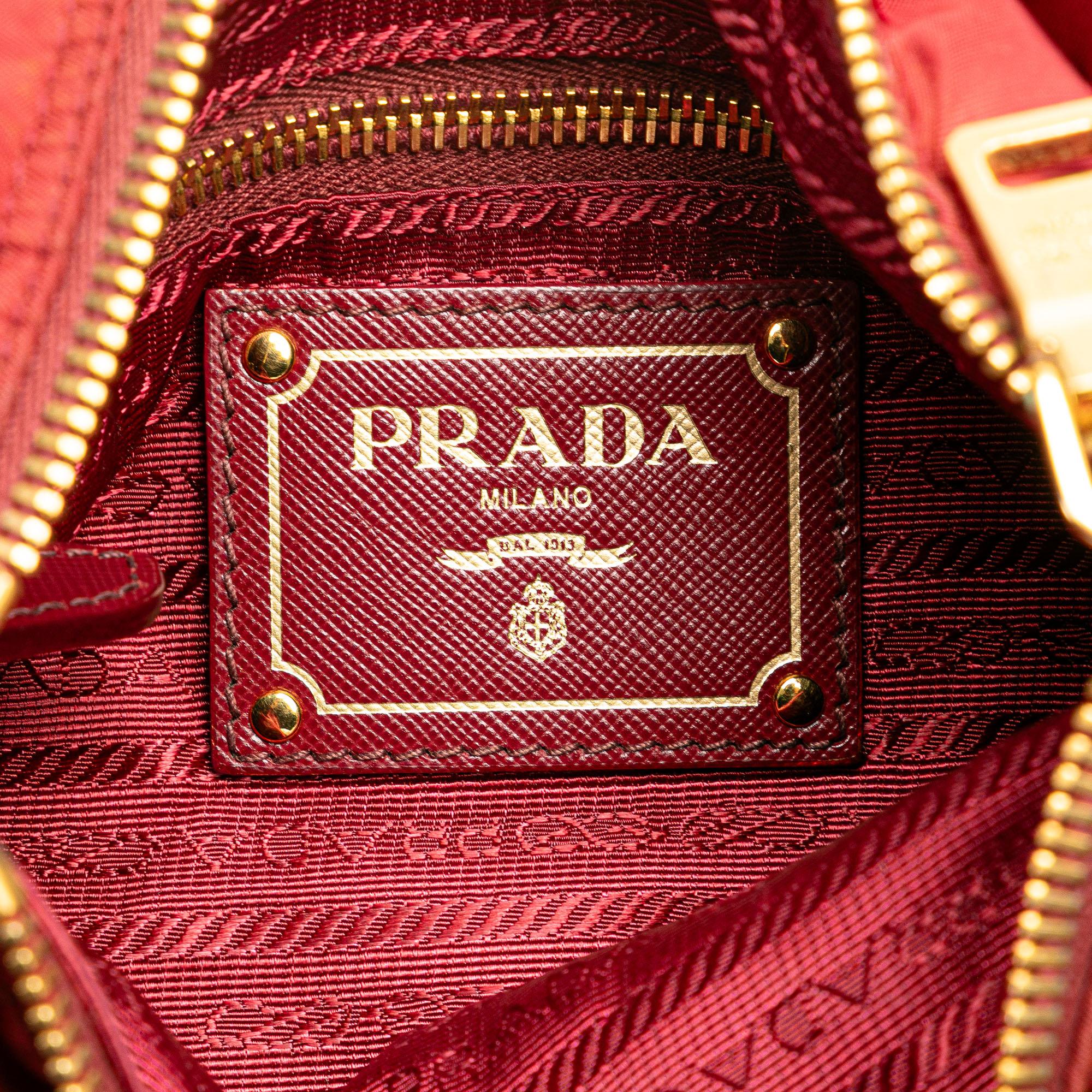Prada Saffiano Trimmed Tessuto Zip Double Buckle Messenger Bag