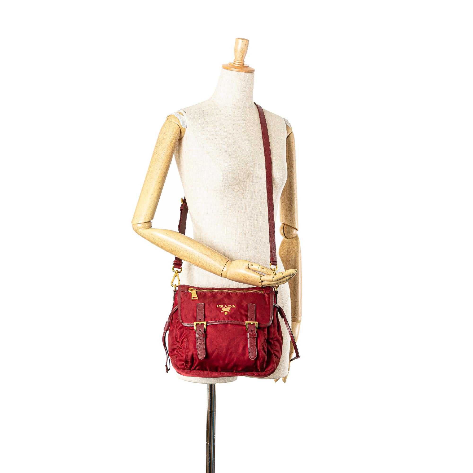Prada Saffiano Trimmed Tessuto Zip Double Buckle Messenger Bag
