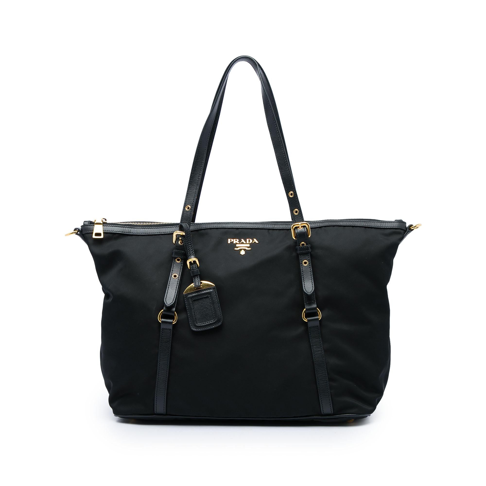 Prada Saffiano Trimmed Tessuto Zip Top Convertible Tote