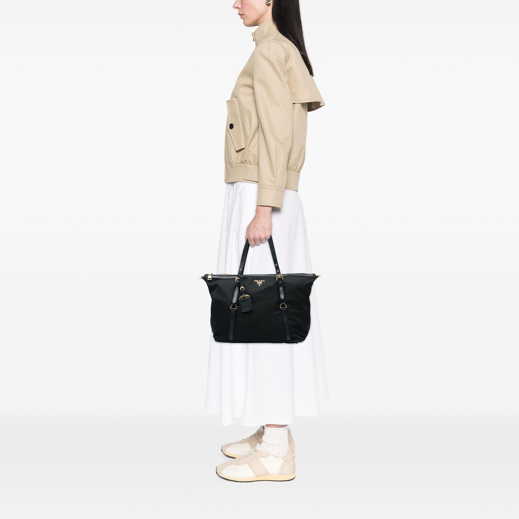 Prada Saffiano Trimmed Tessuto Zip Top Convertible Tote