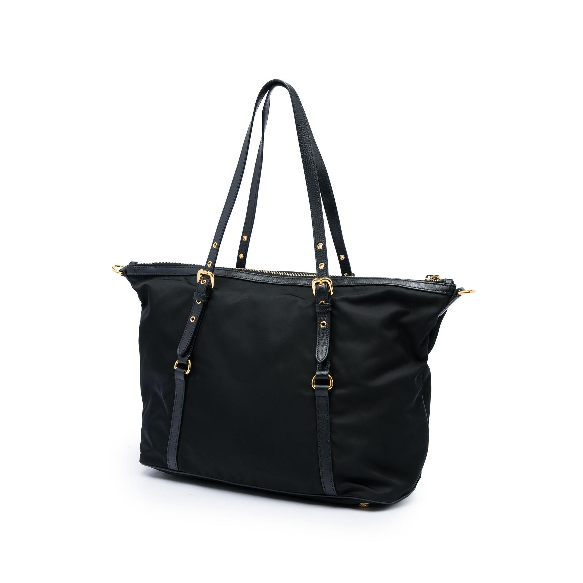 Prada Saffiano Trimmed Tessuto Zip Top Convertible Tote