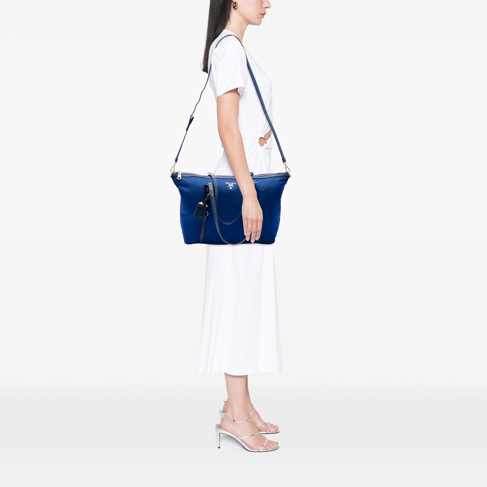 Prada Saffiano Trimmed Tessuto Zip Top Convertible Tote